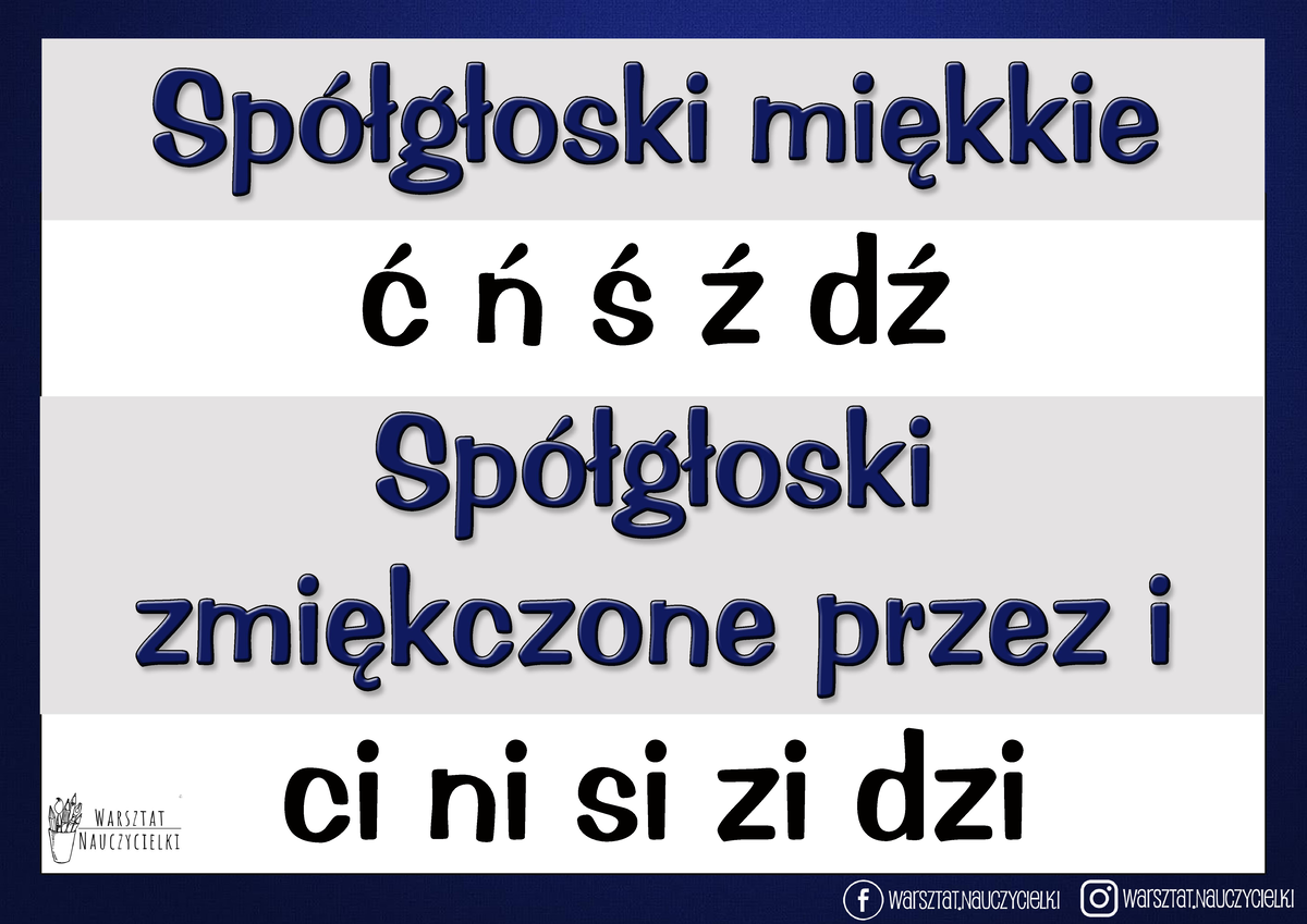 Spółgłoski miękkie - Fiszki z języka polskiego - Język polski