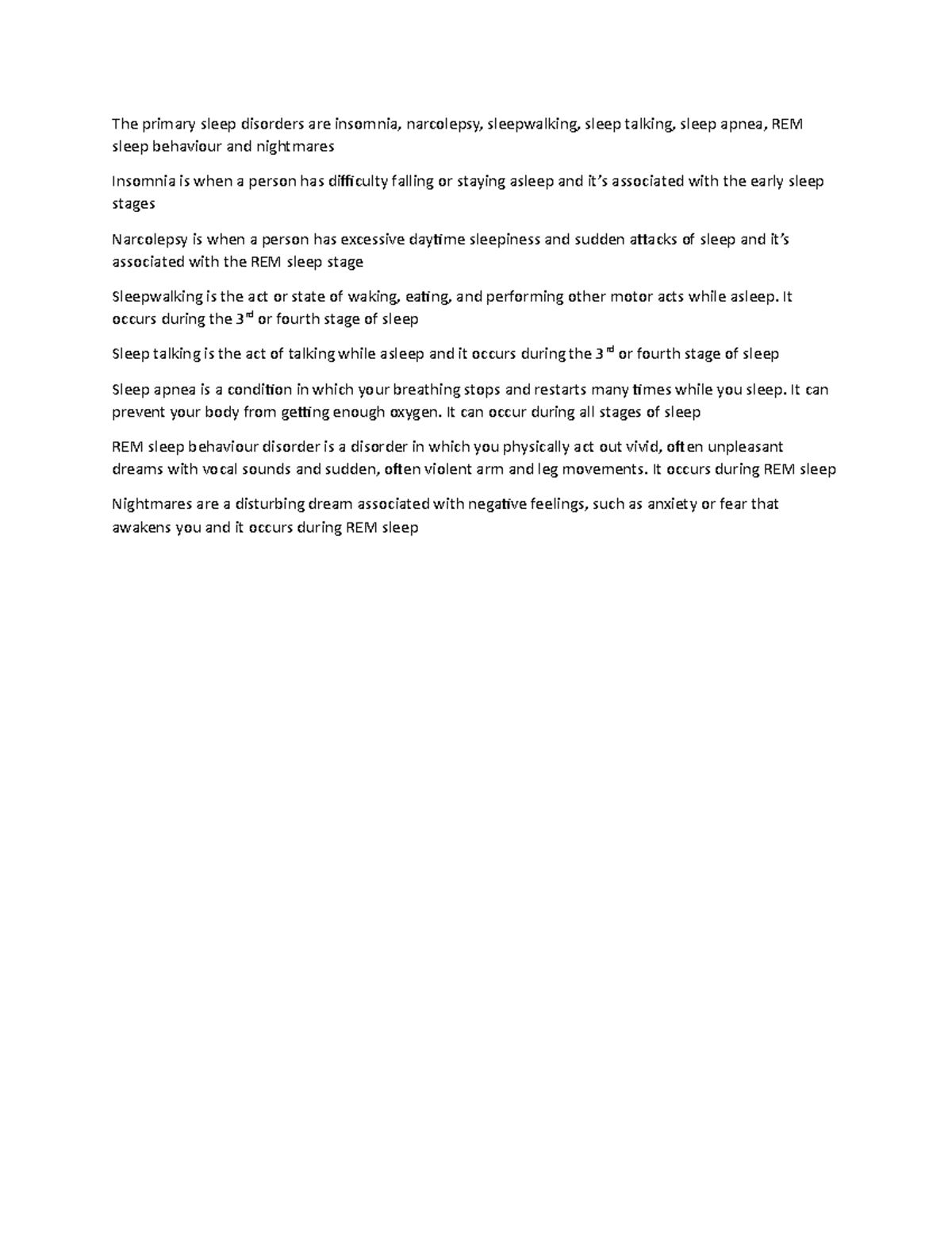 Psysch week 8 - Psych week 8 - The primary sleep disorders are insomnia ...