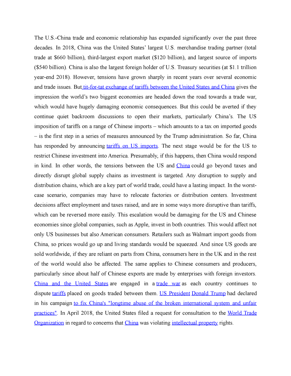 essay on us china trade war