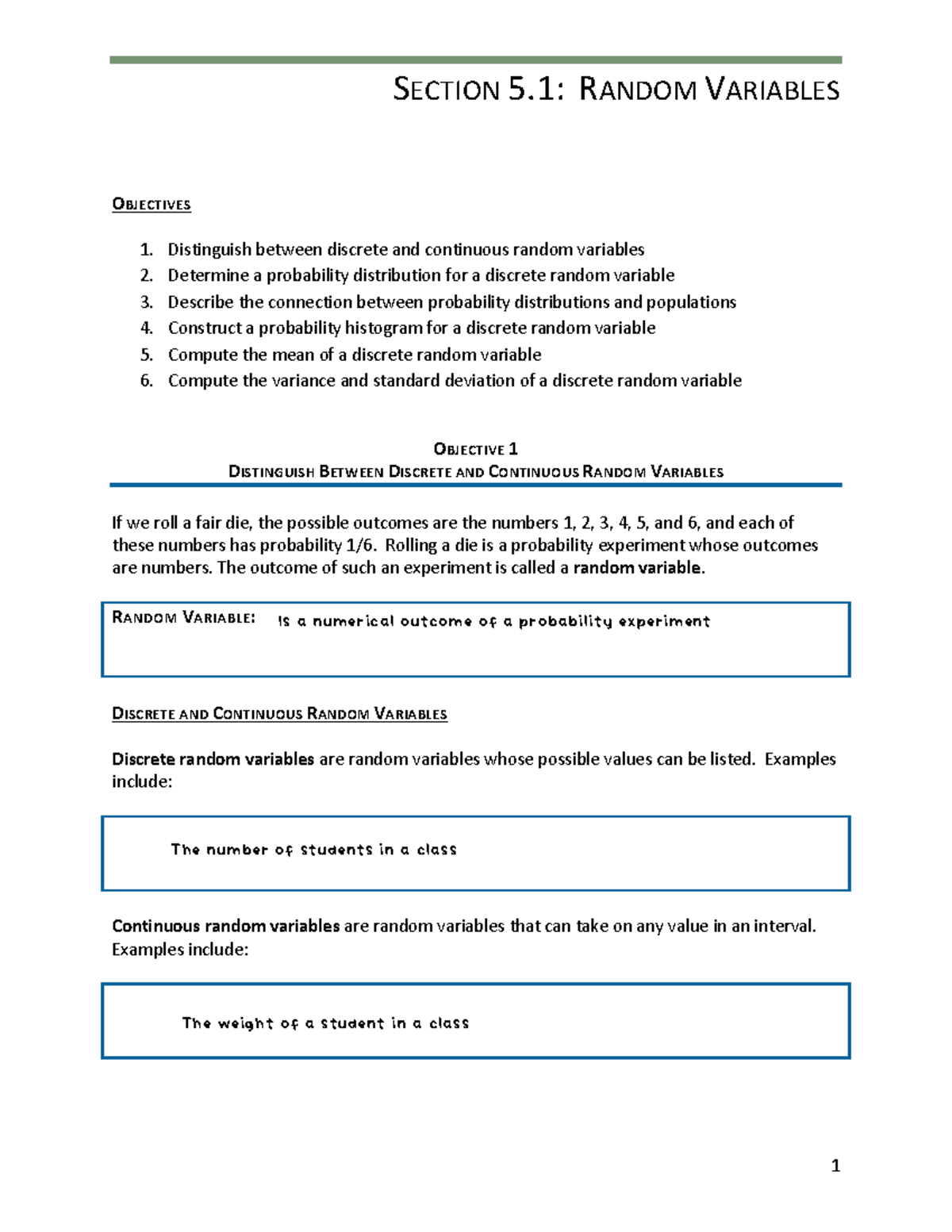 Section 5 - OBJECTIVES 1. Distinguish between discrete and continuous ...