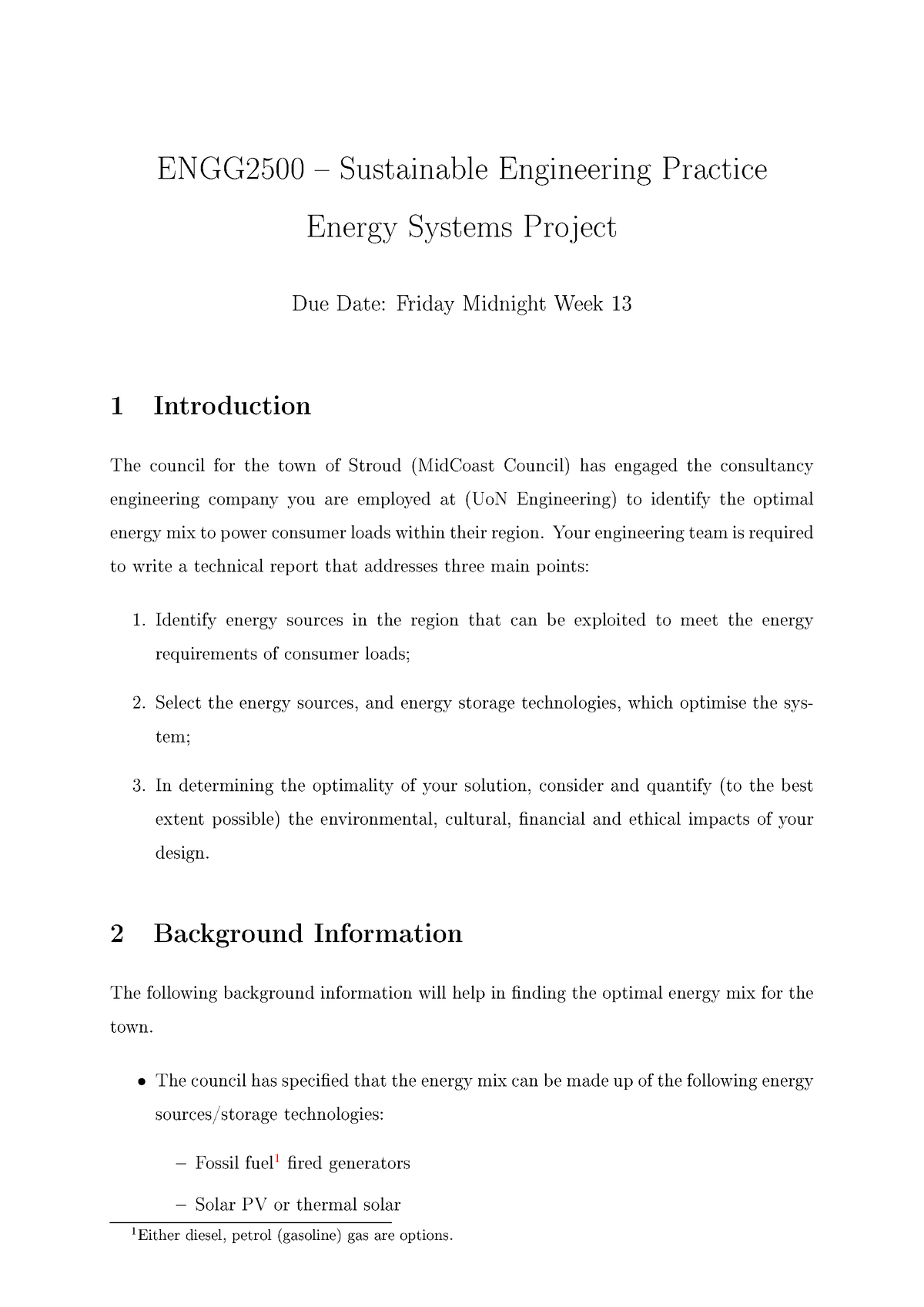 Project Outline 22 - ENGG2500 Sustainable Engineering Practice Energy ...