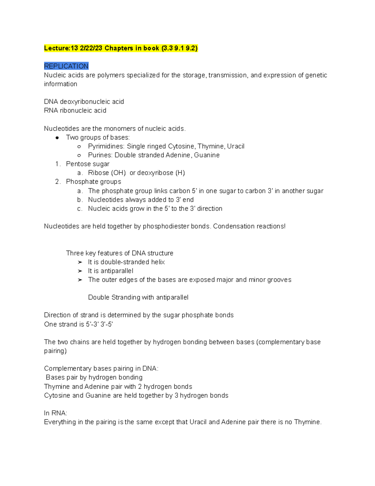 BIO QUIZ 3 Notes Lecture13 2/22/23 Chapters in book (3 9 9