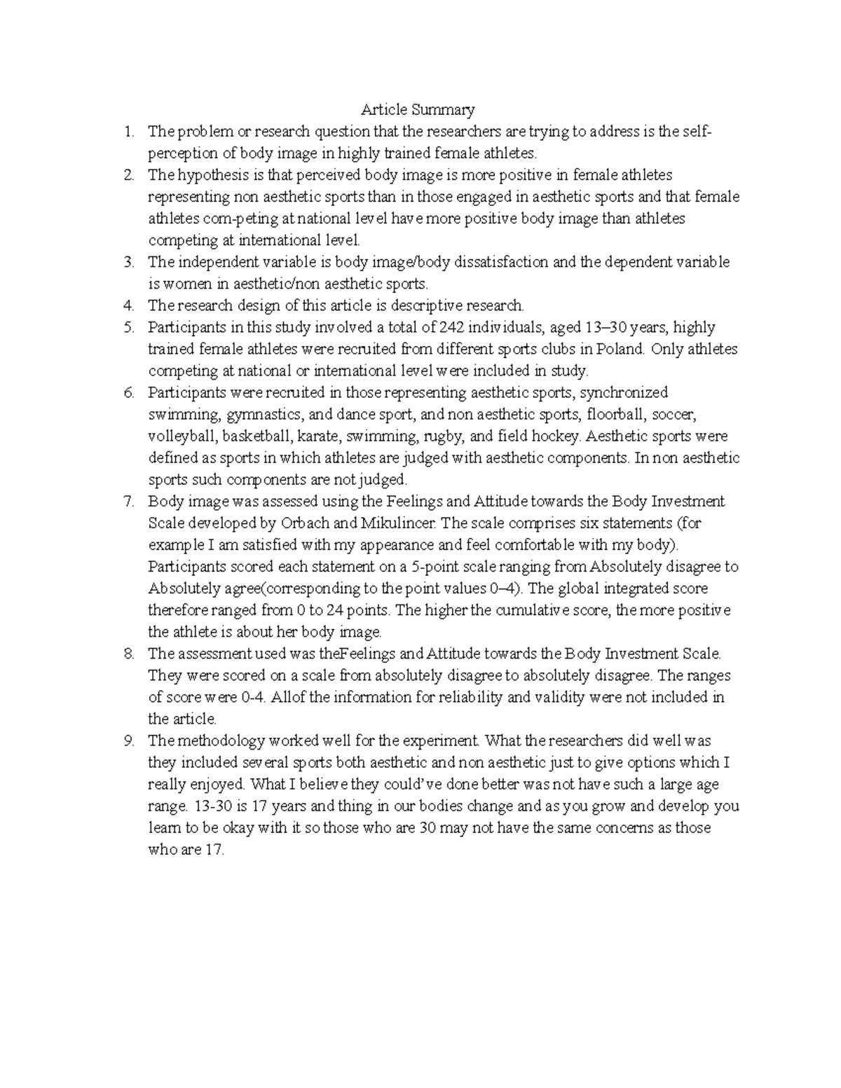 Article Summary - Dr Ede - Article Summary The problem or research ...