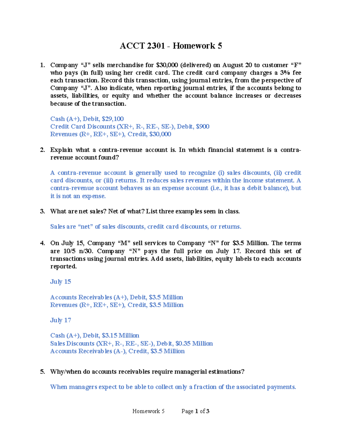 accounting 2301 chapter 5 homework