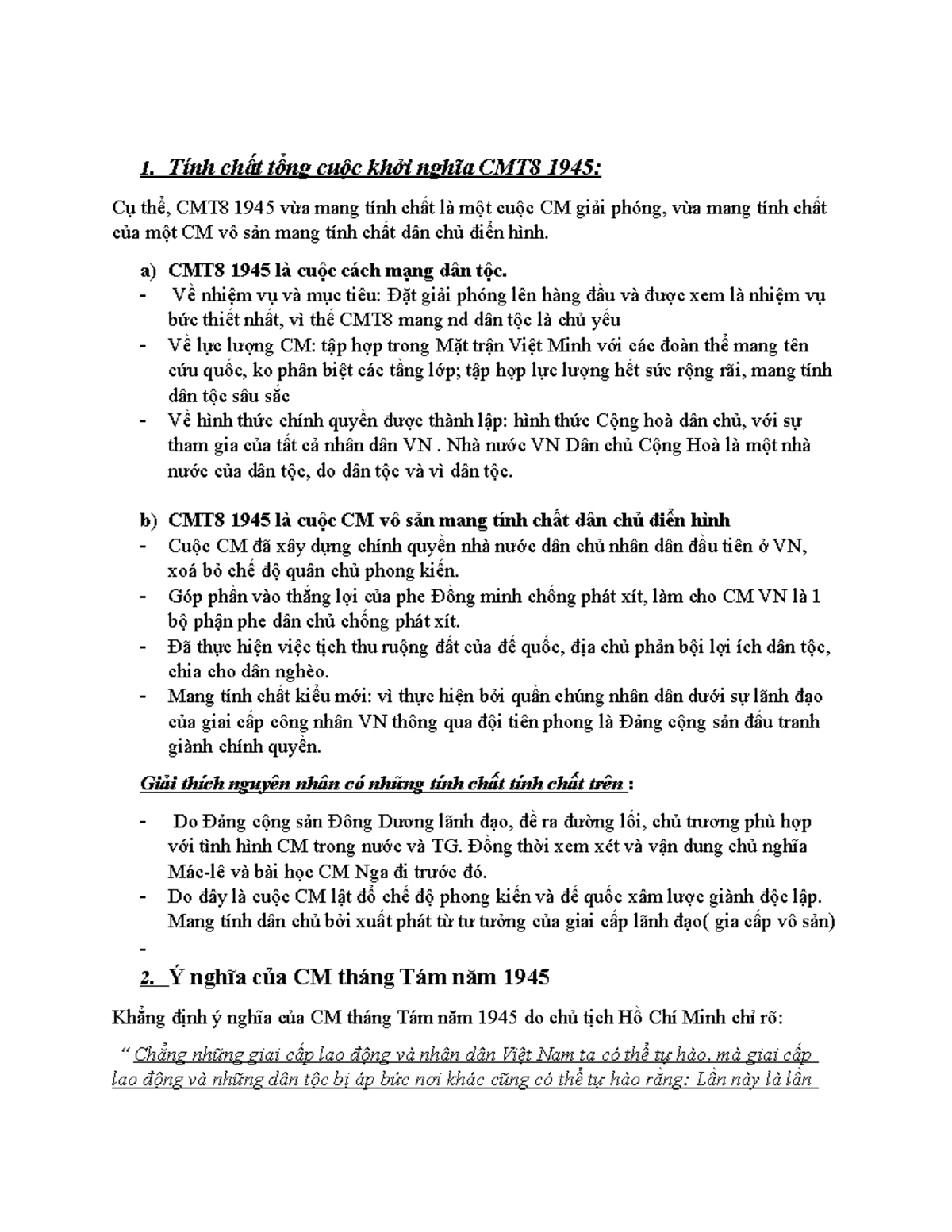 Cau3 - give all you know - 1. Tính chất tổng cuộc khởi nghĩa CMT8 1945 ...