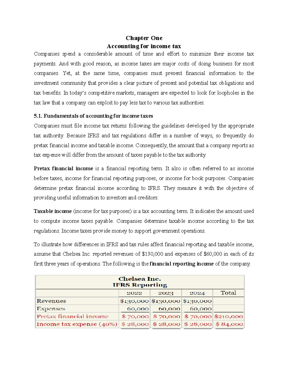 Advance Fa I Chapter One Chapter One Accounting For Income Tax
