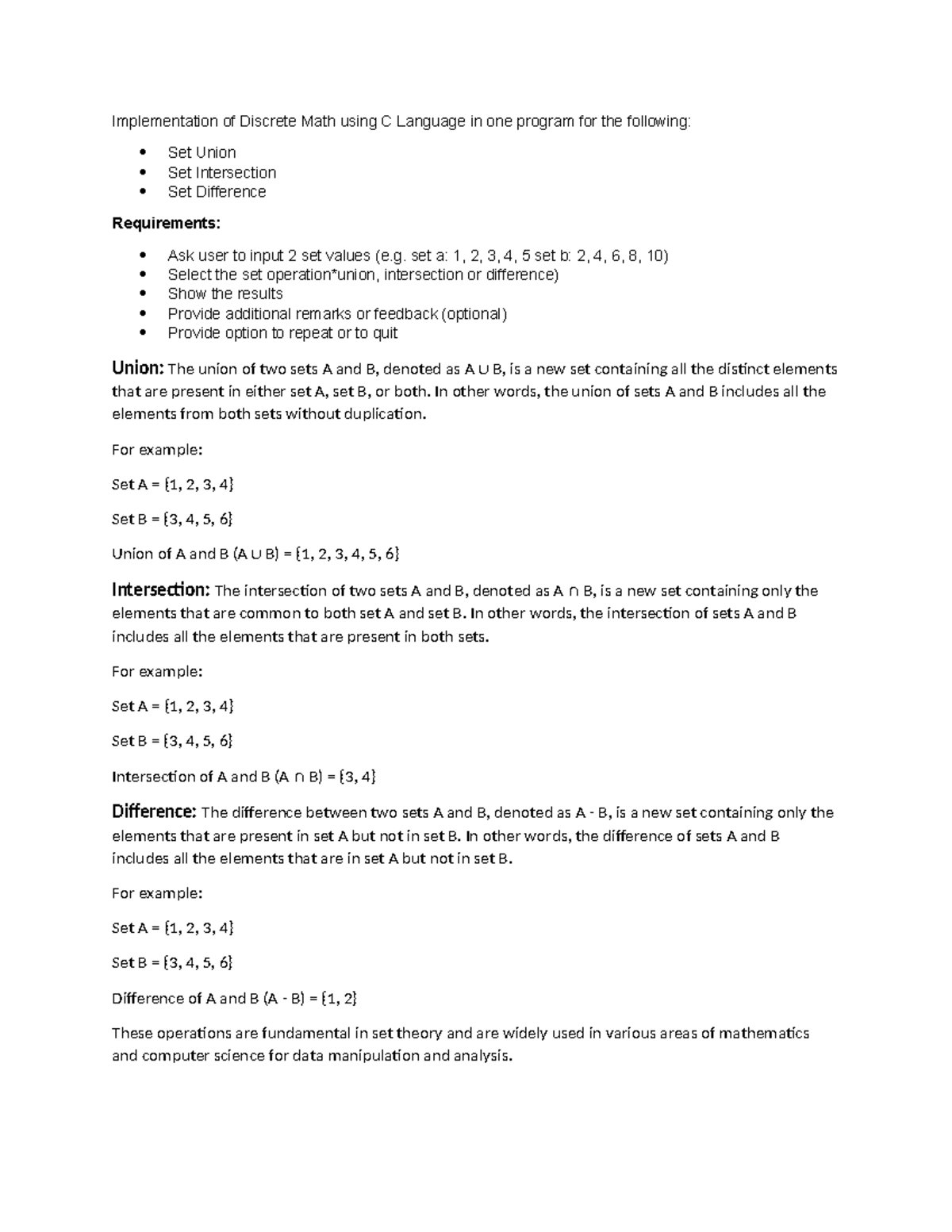 Discrete-math-project - Implementation of Discrete Math using C ...