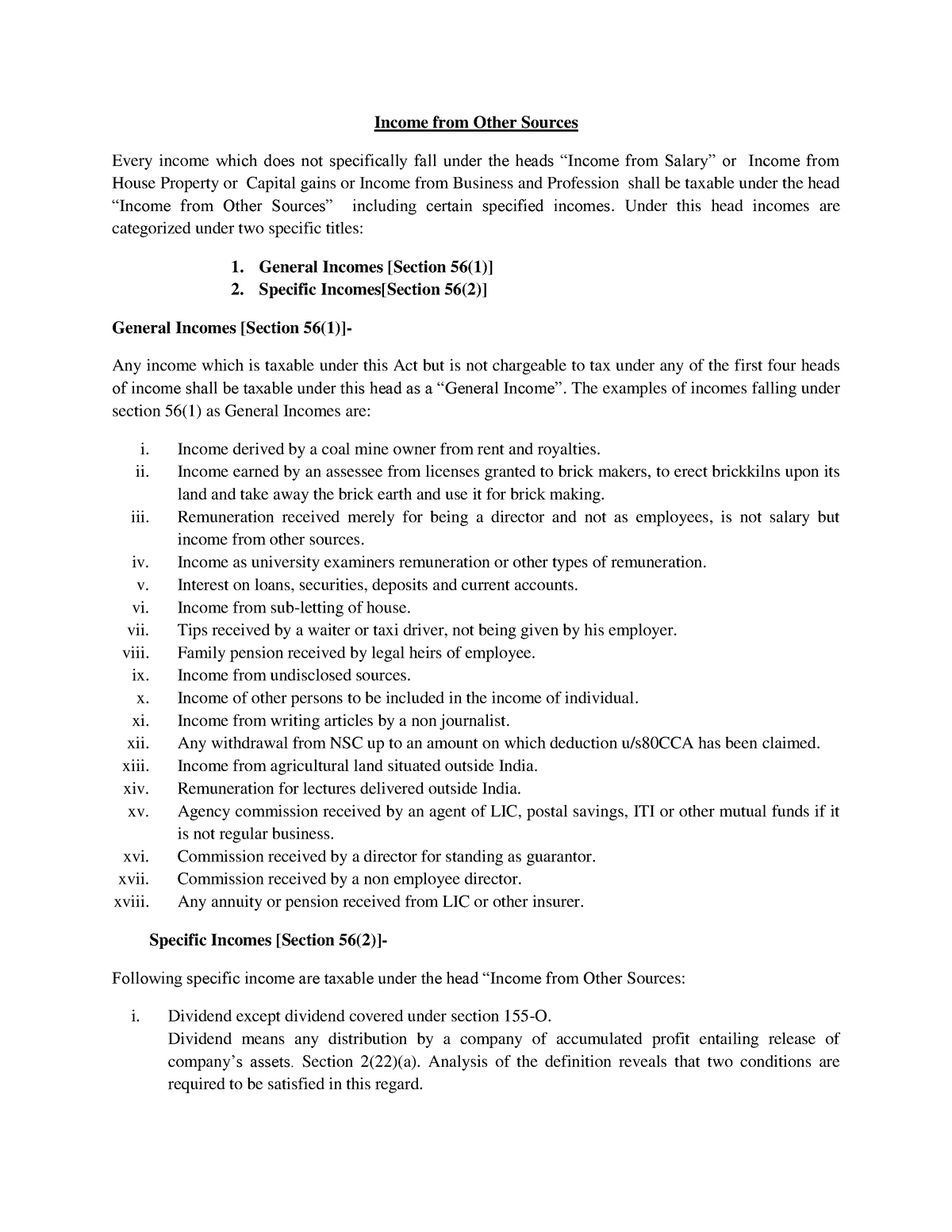 Income From Other Sources In Taxation Law Notes