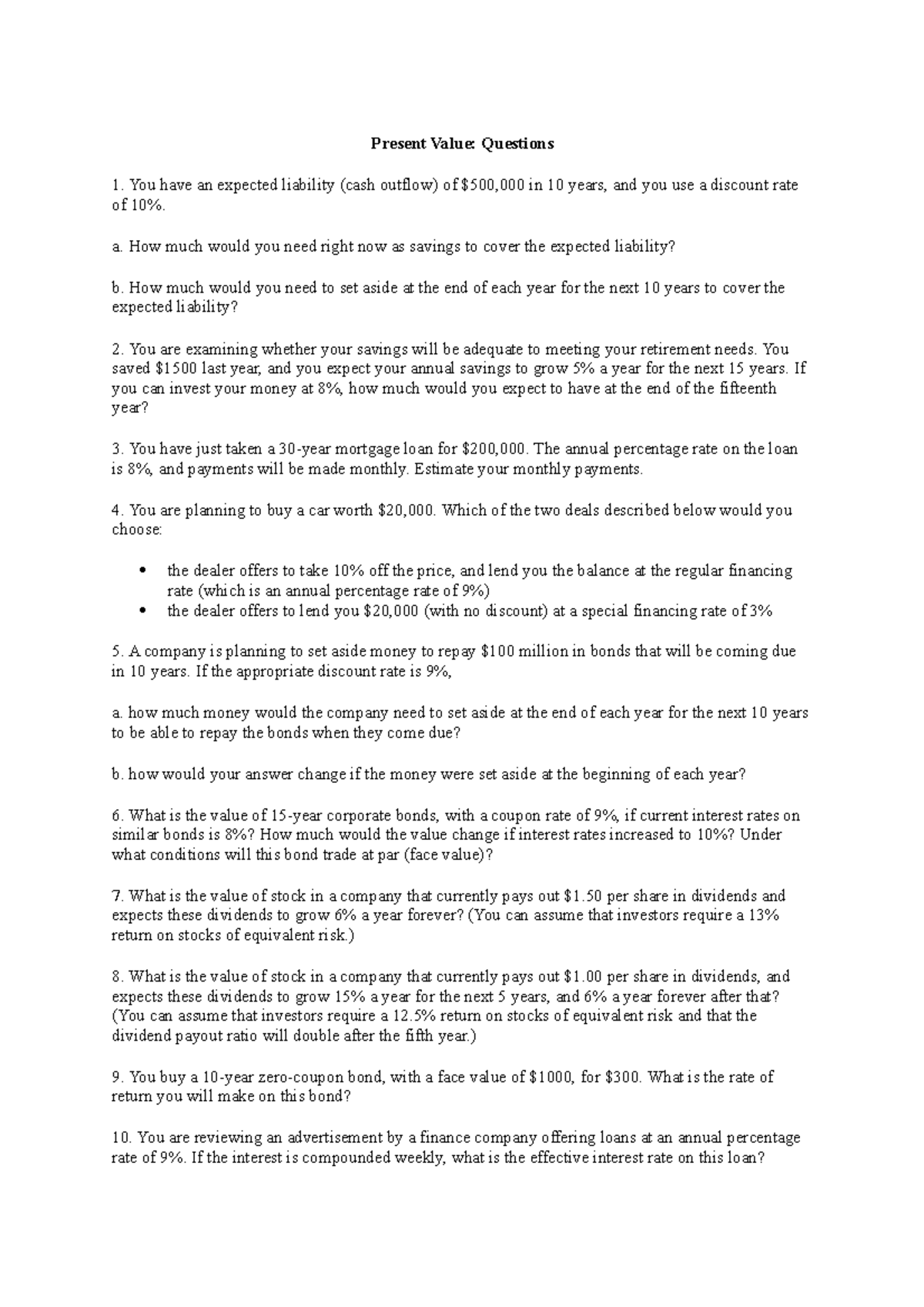 Present Value pp - Present Value: Questions You have an expected ...