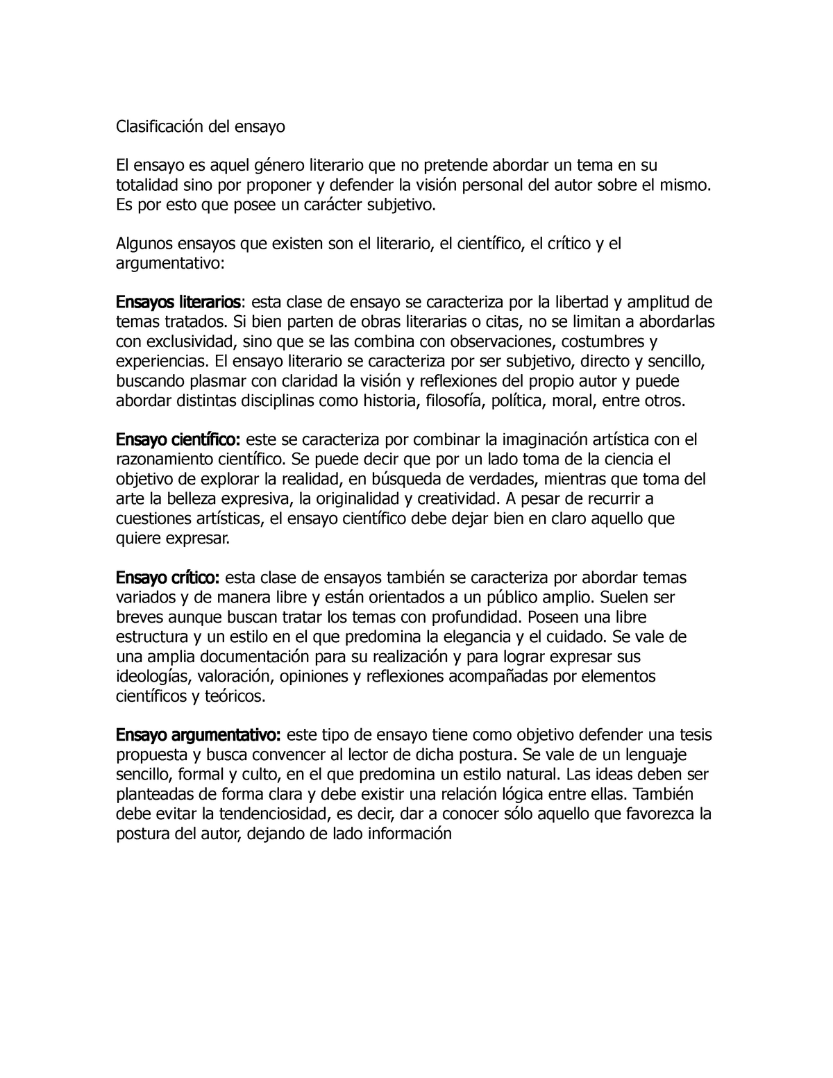 Ensayo Clasificación Del Ensayo El Ensayo Es Aquel Género Literario Que No Pretende Abordar Un 5408