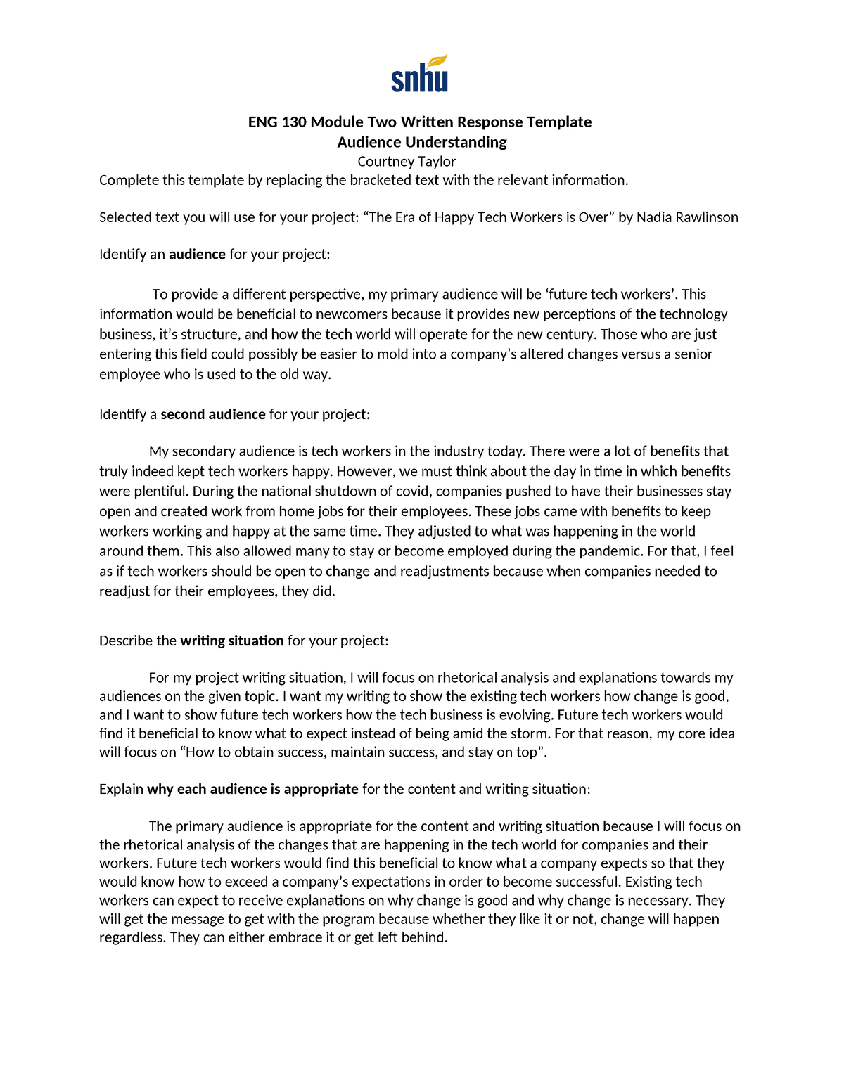 ENG 130 Module Two Written Response Template Completed - ENG 130 Module ...