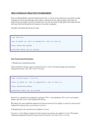 AWK Command Practice Worksheet - AWK COMMAND PRACTICE WORKSHEET Awk ...