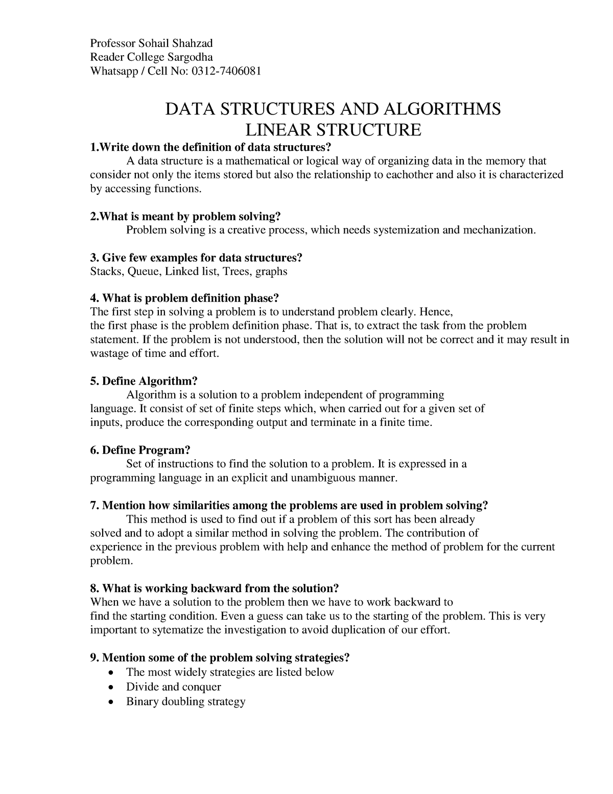 data structure problem solving questions