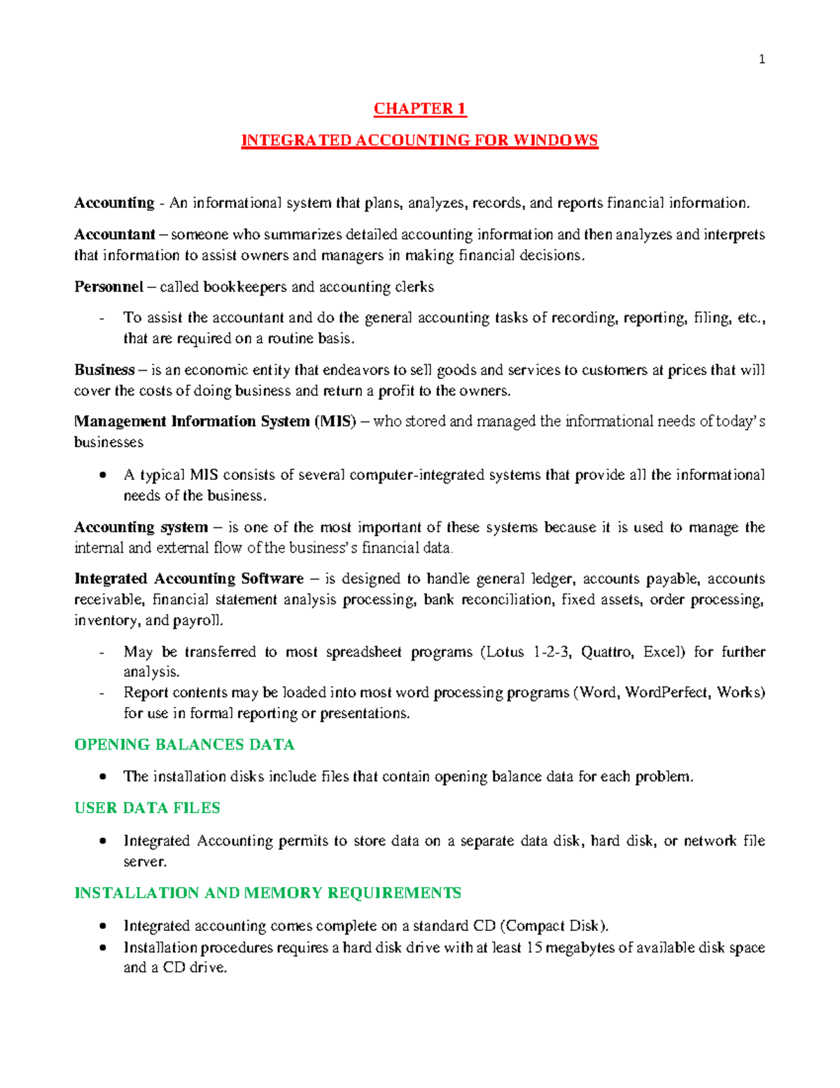 31168 - Notes - CHAPTER 1 INTEGRATED ACCOUNTING FOR WINDOWS Accounting ...