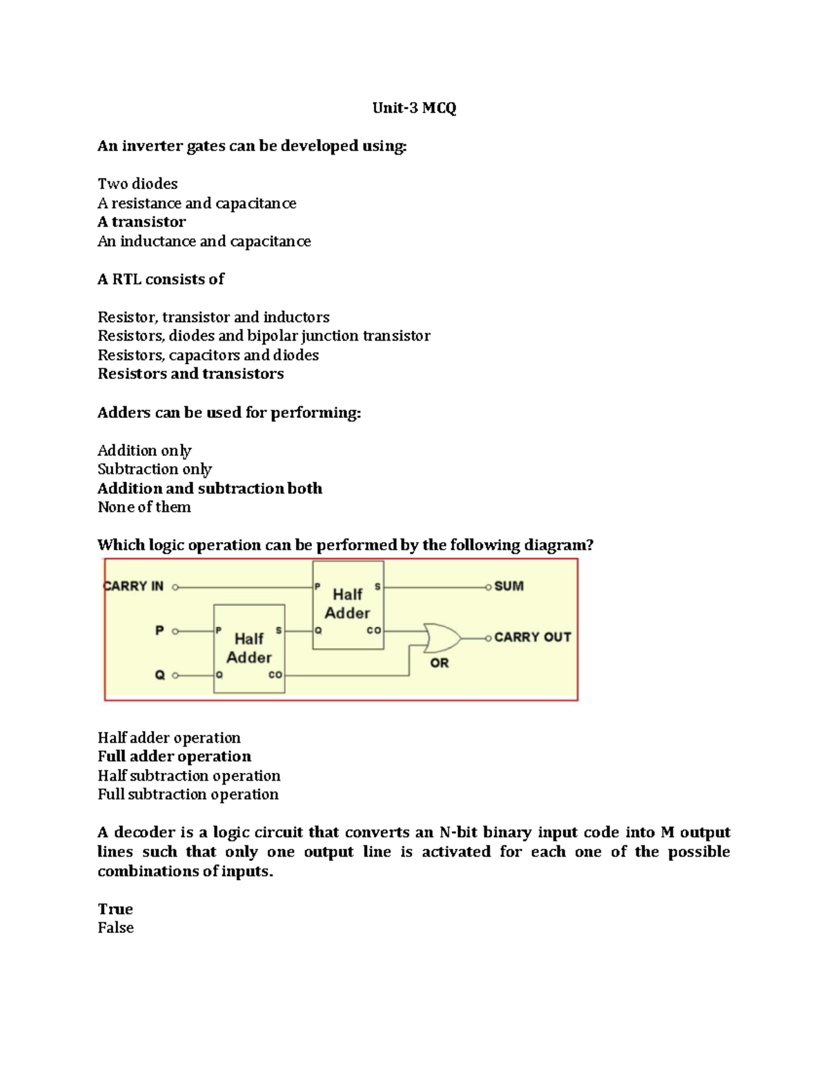 Unit 3 MCQ ANONYMOUS Unit3 MCQ An inverter gates can be developed