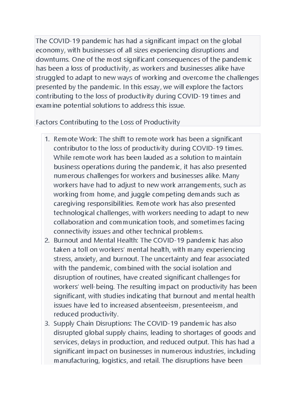 Essay 8 - The loss of productivity during Covid-19 times. - The COVID ...