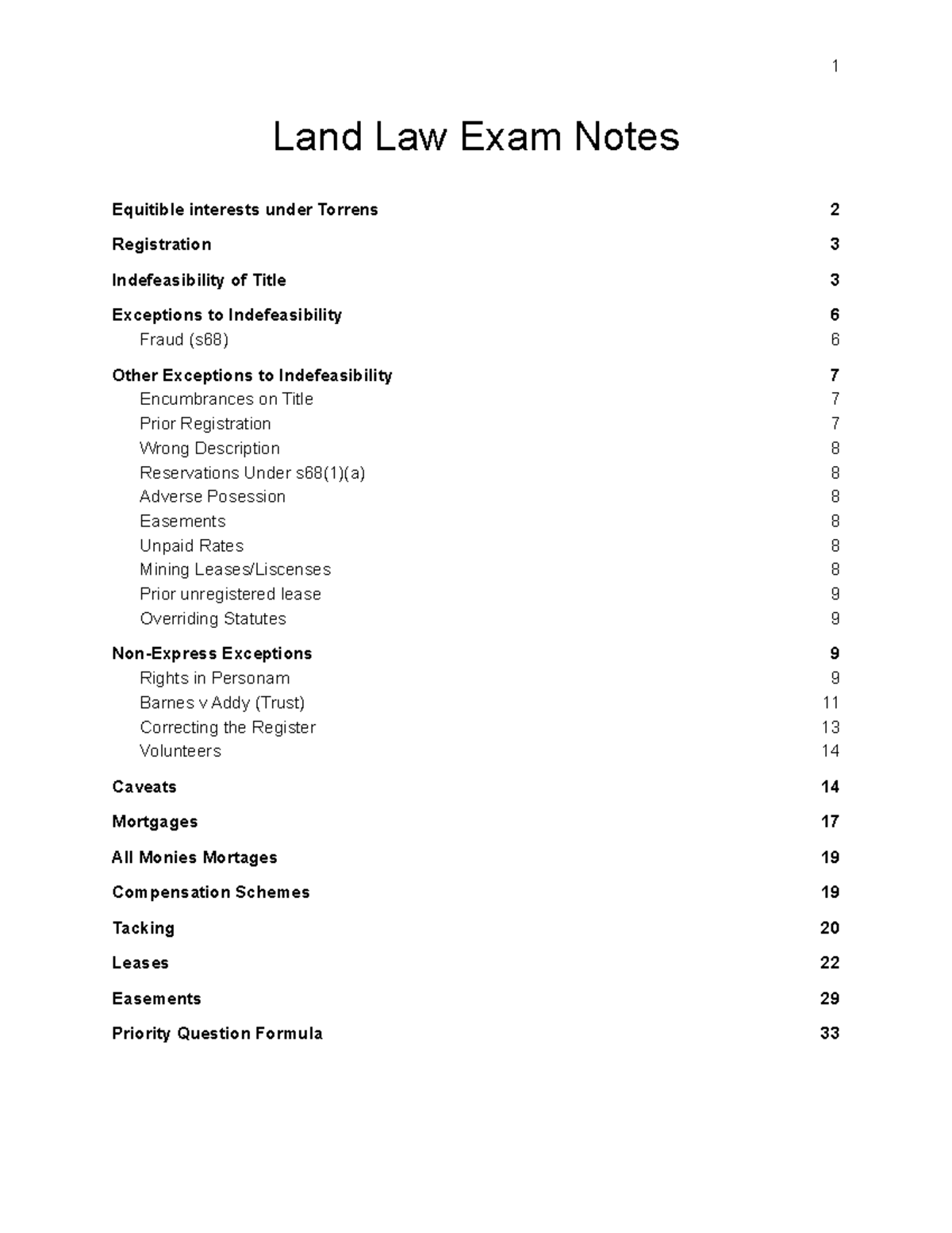 Land Law Exam Notes Land Law Cheat Sheet Land Law Exam Notes