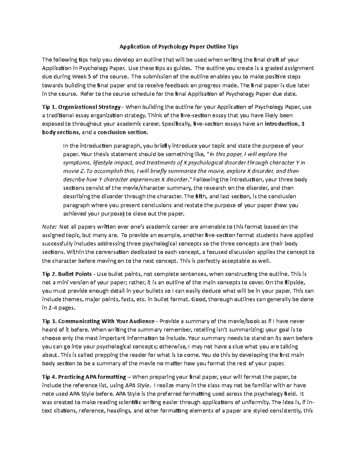Application of Psychology Paper Outline Tips - linked to document ...