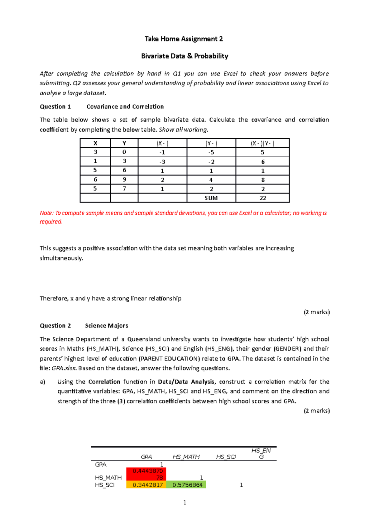 BSB123 THA 2 Bivariate Data & Probability - Take Home Assignment 2 ...