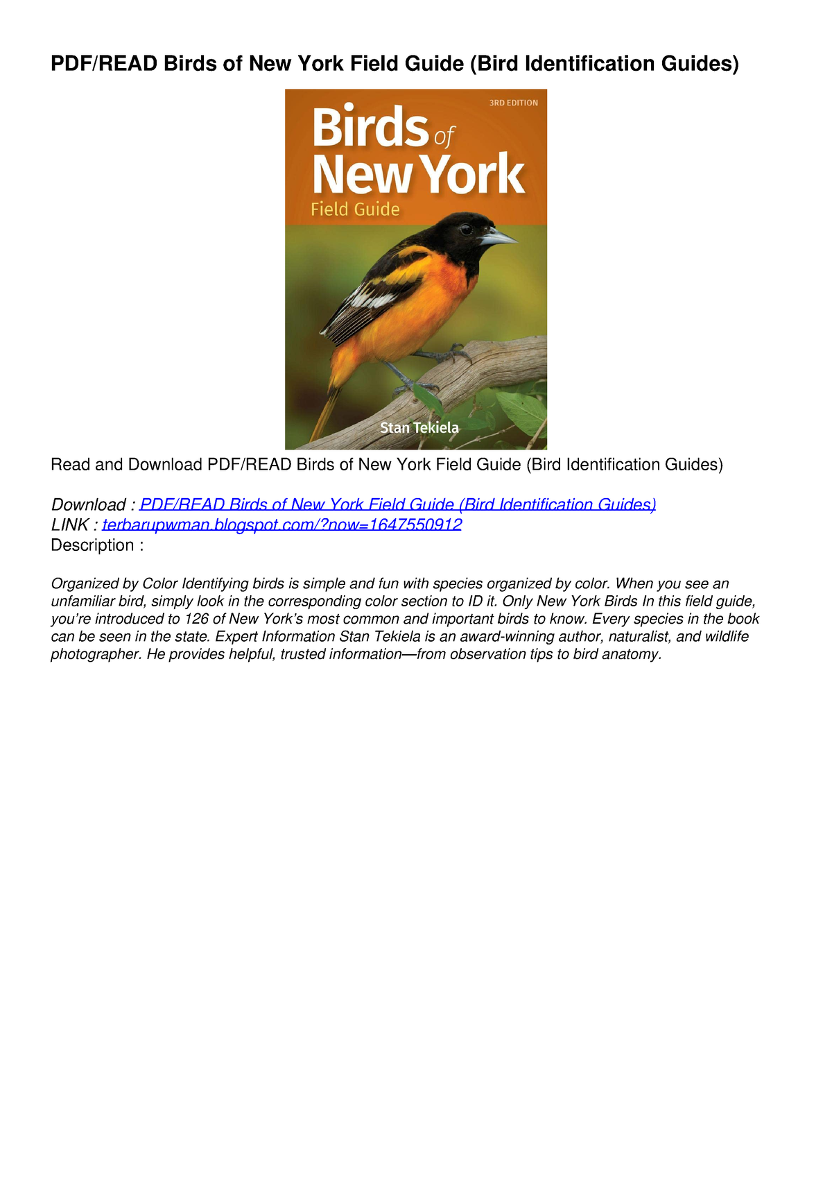 PDF/READ Birds of New York Field Guide (Bird Identification Guides ...