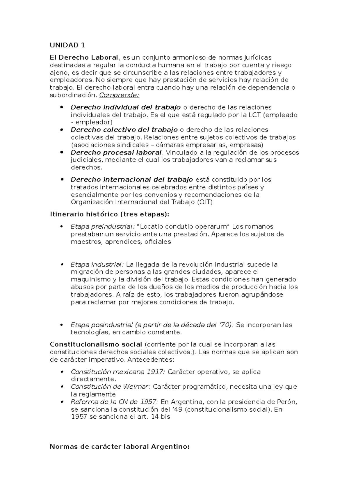 Derecho Laboral Final - todo lo del primer parcial - UNIDAD 1 El ...