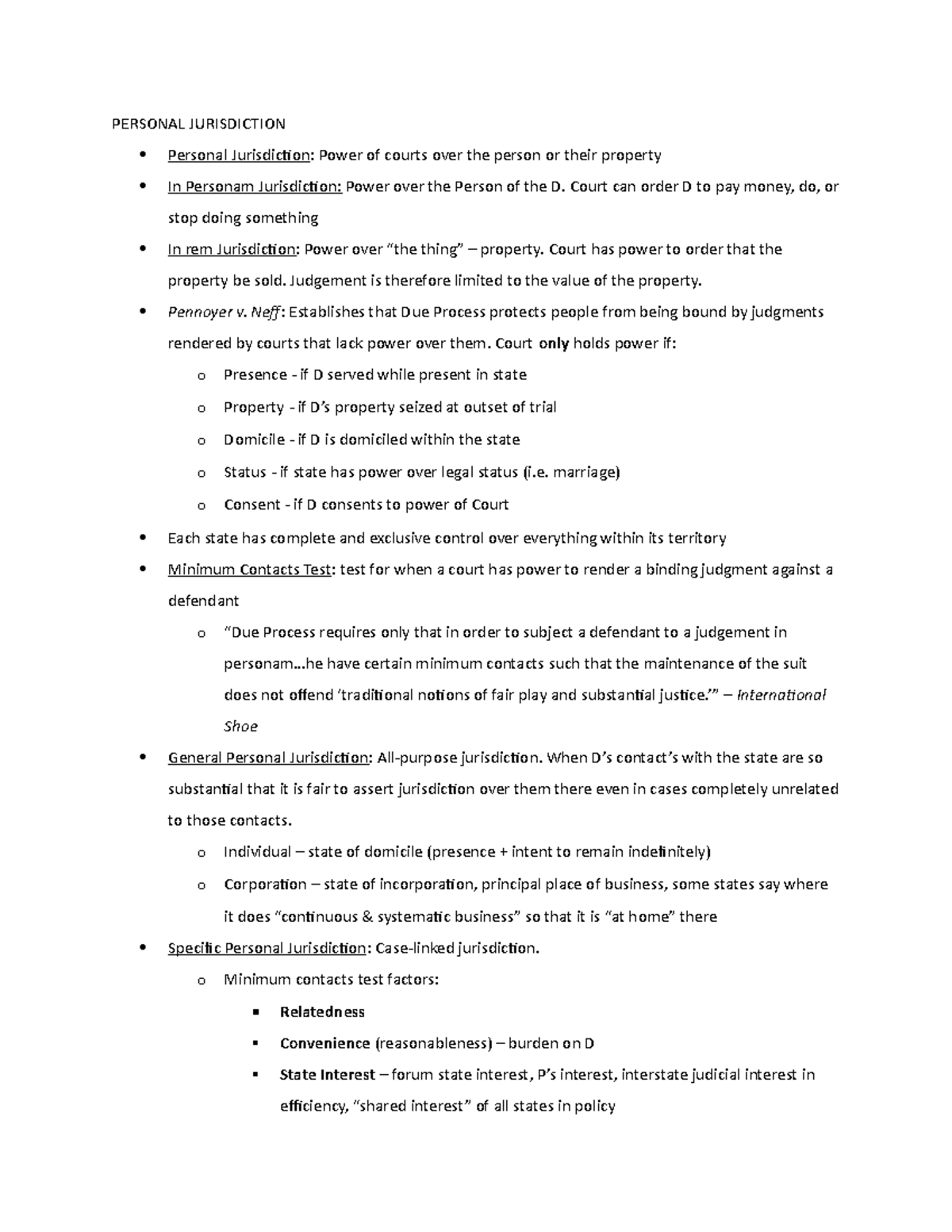 Personal Jurisdiction Overview PERSONAL JURISDICTION Personal