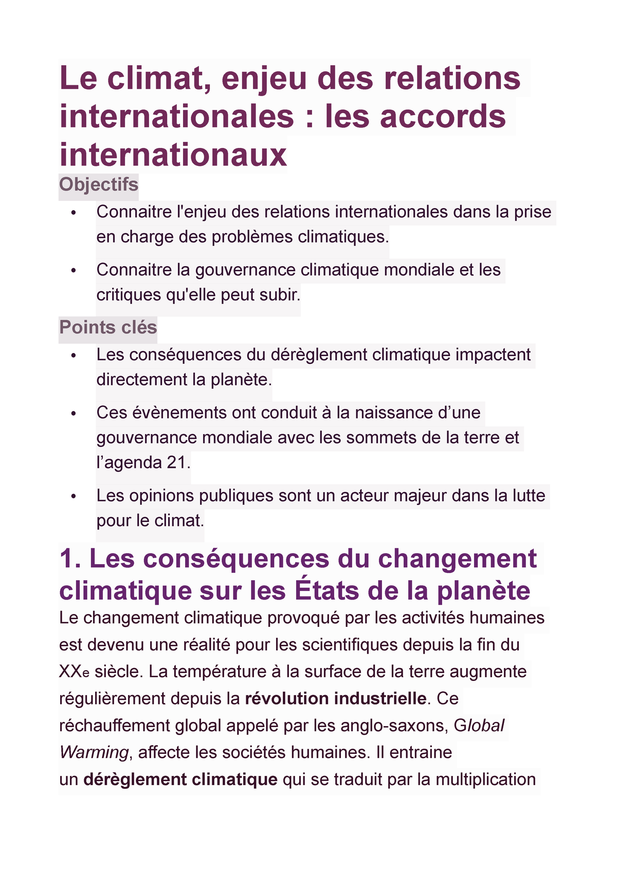 Le Climat, Enjeu Des Relations Internationales : Les Accords ...