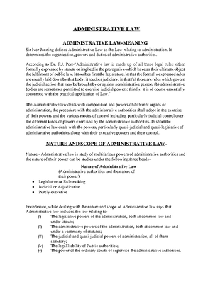 Admin - NOTES FOR SEMESTER END - LLB Paper Code: 210 Administrative Law ...