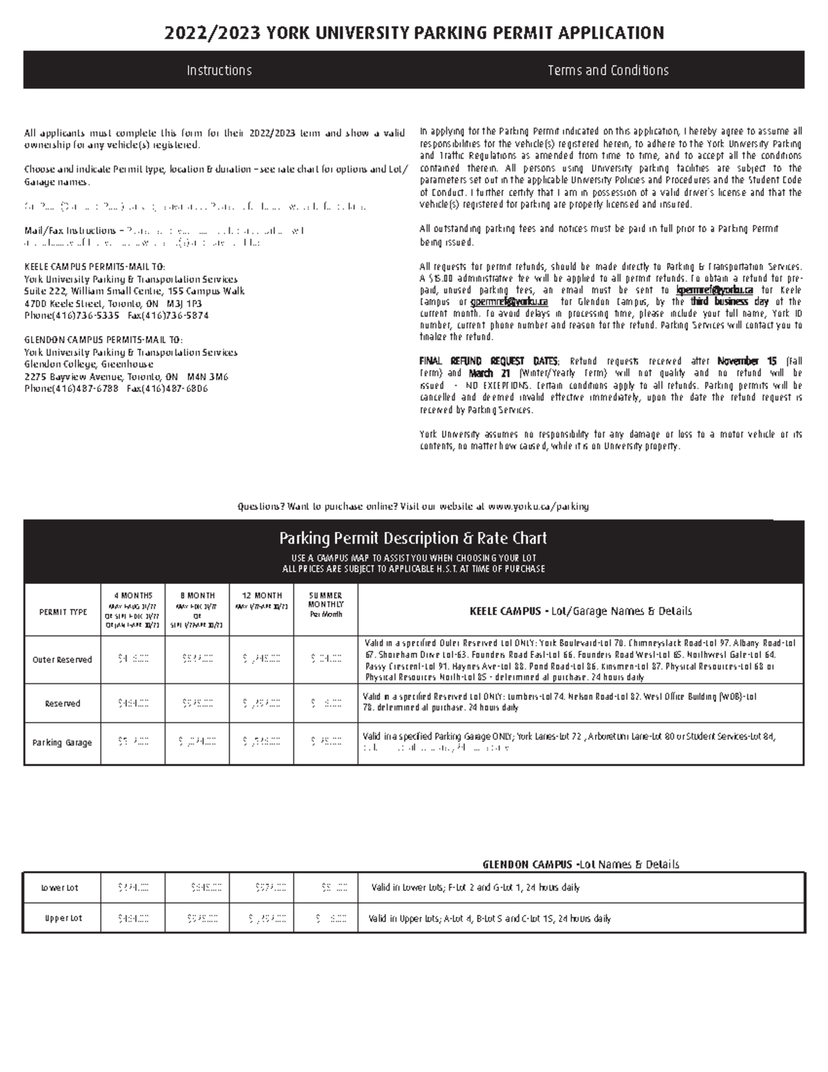 202223Yearly Application F 2022 /202 3 YORK UNIVERSITY PARKING