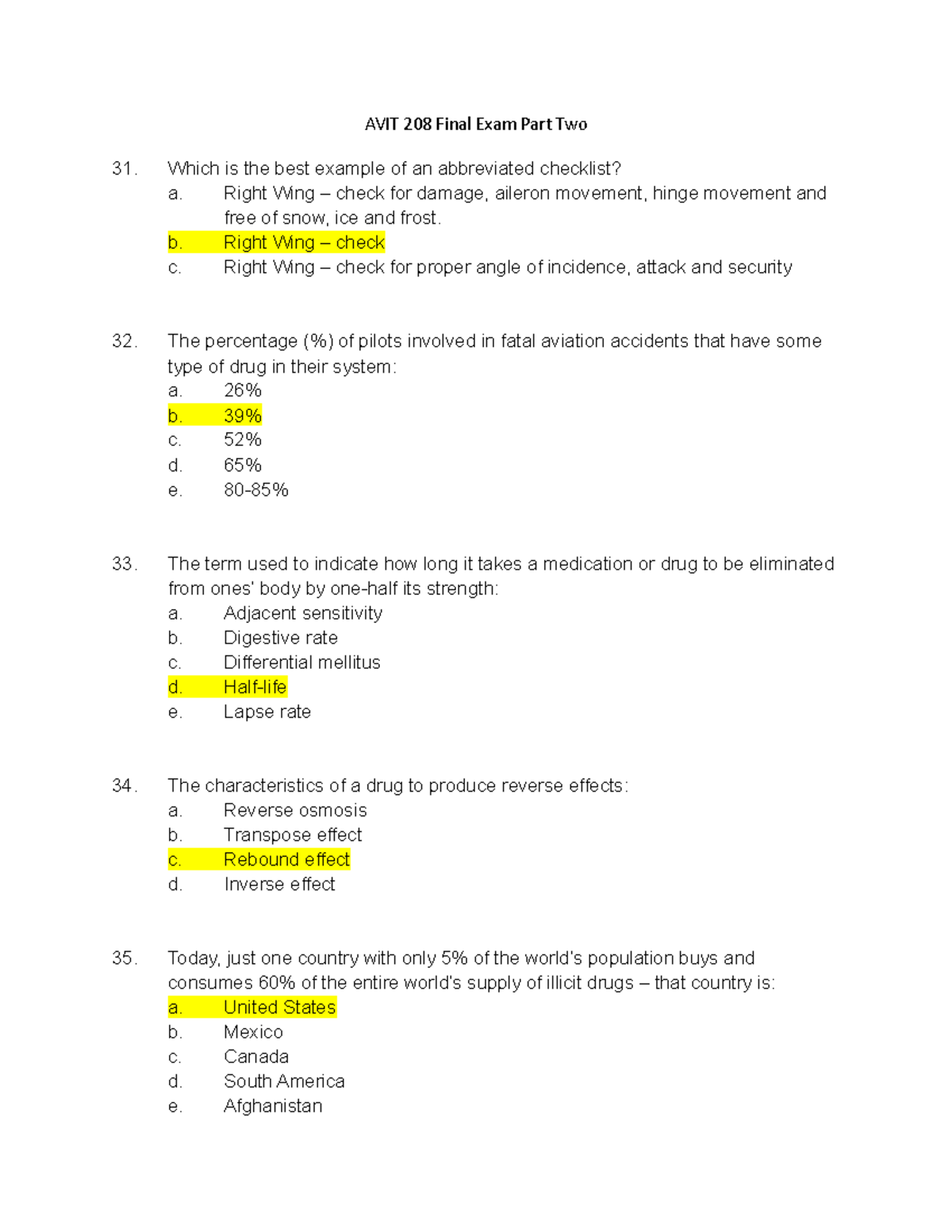 AVIT 208 Practice Final Exam Part Two AVIT 208 Final Exam Part Two