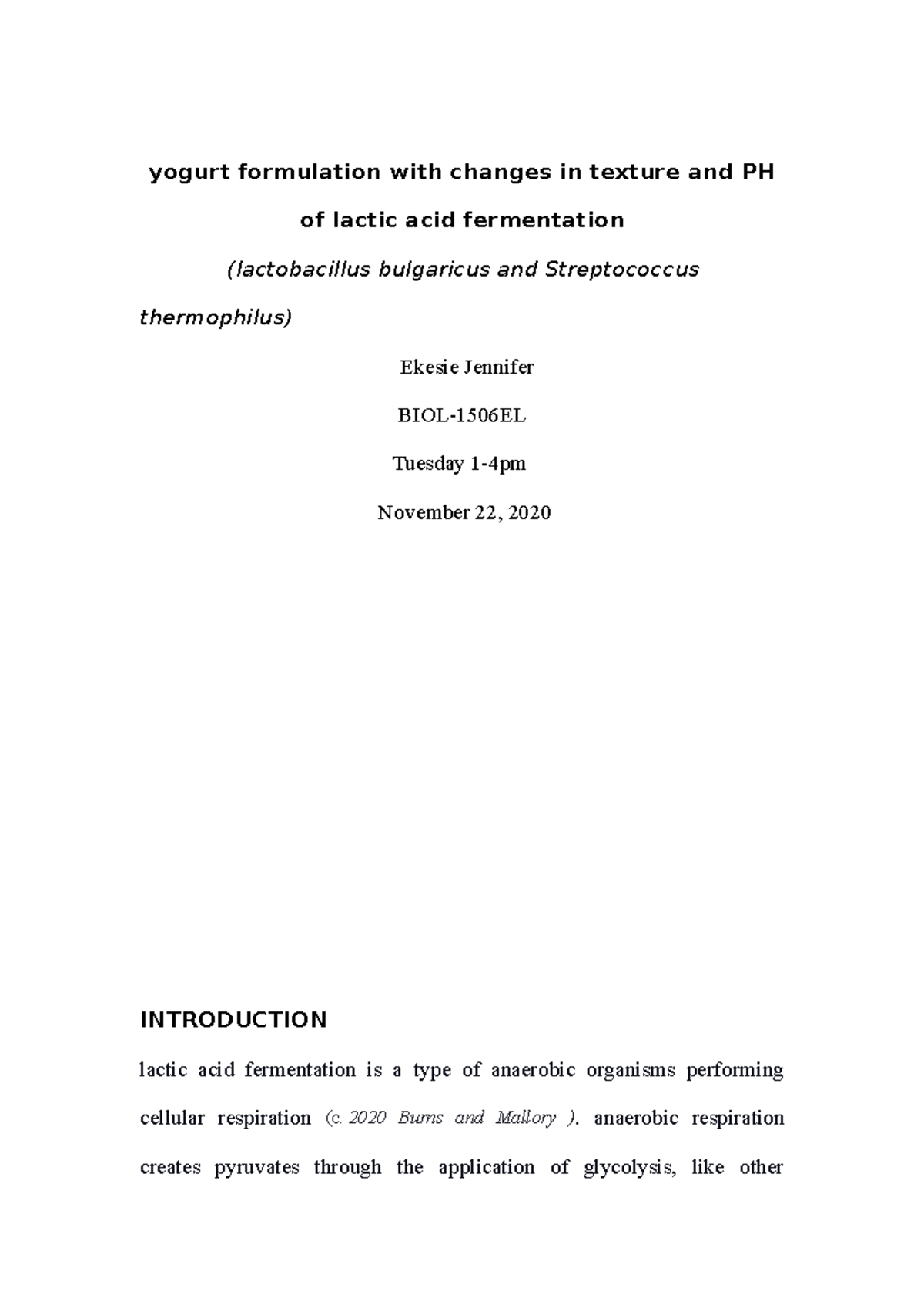 Bio lab Bio lab material yogurt formulation with changes in texture