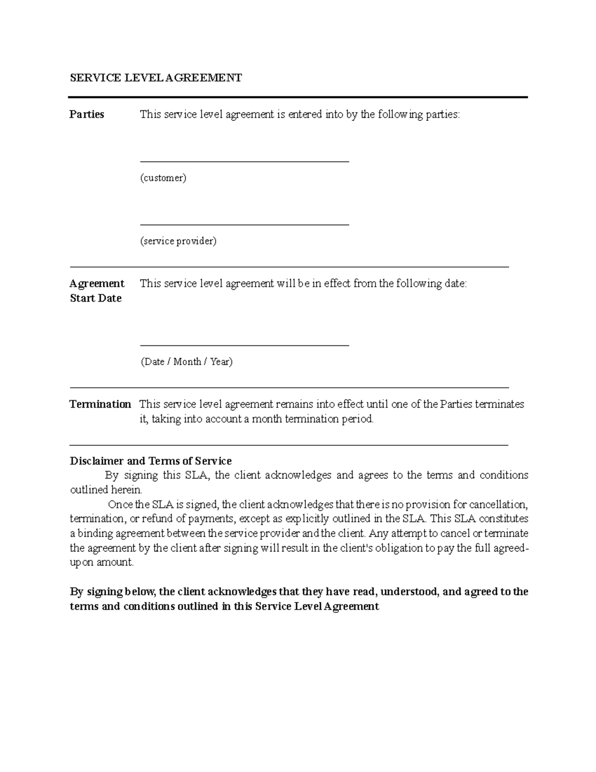 Service level agreement studocu