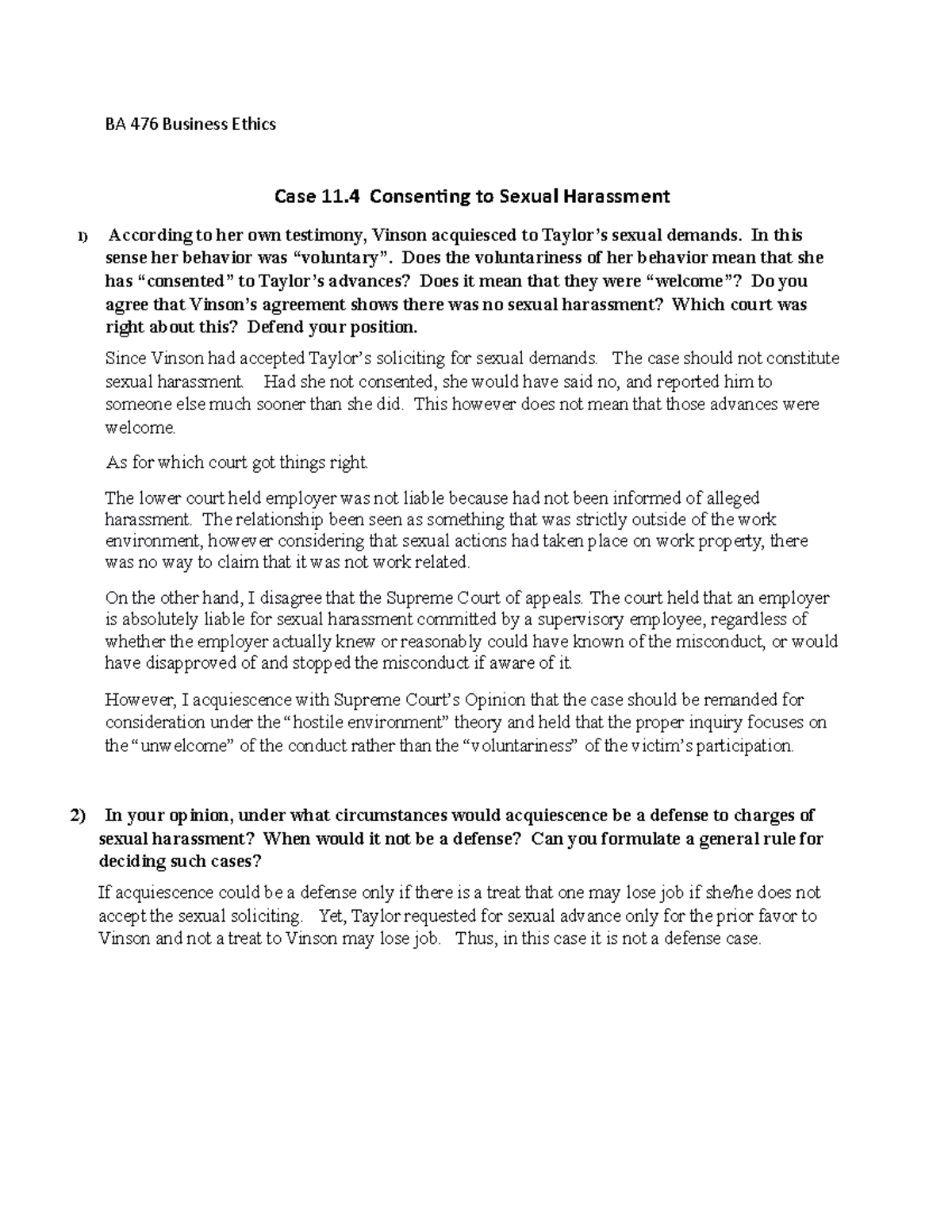BA 476 Chapter 11 case - Helpful guide - BA 476 Business Ethics Case 11 ...