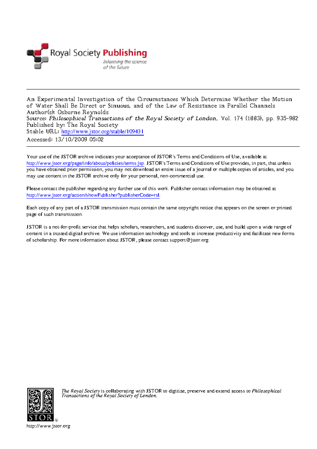 Osborne reynolds contribution to fluid mechanics image