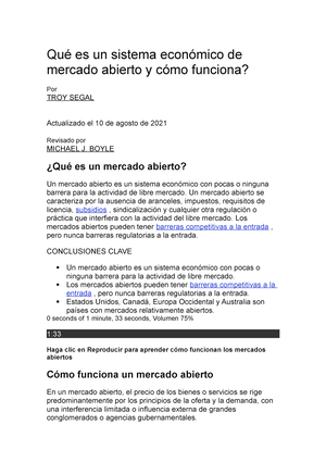 Qué es un sistema económico de mercado abierto y cómo funciona - Qué es un sistema  económico de - Studocu