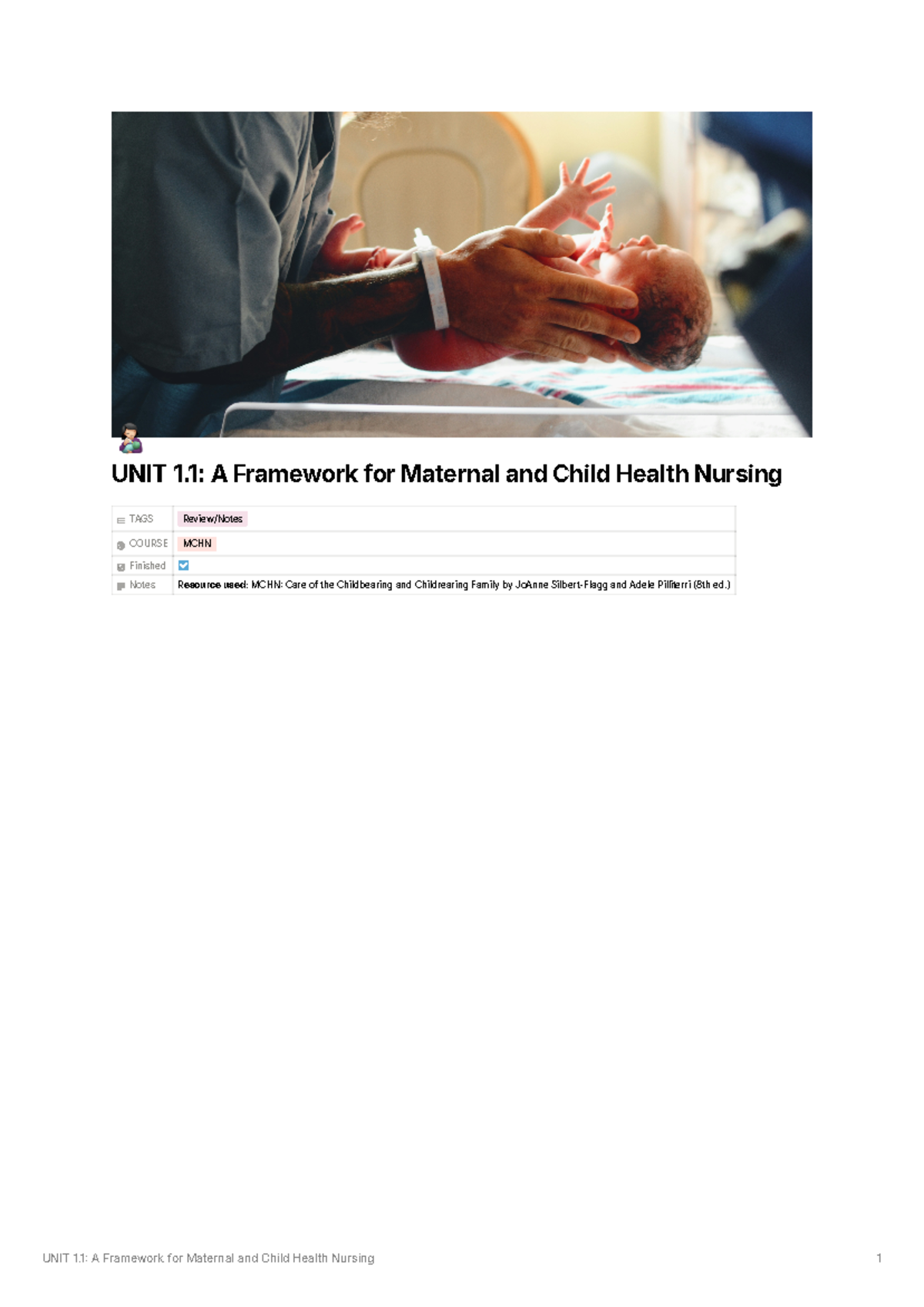 A Framework for MCN - Resource used: MCHN: Care of the Childbearing and ...