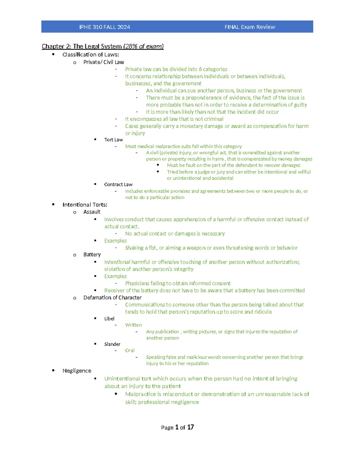 Final Exam Review complete - Chapter 2: The Legal System (28% of exam ...