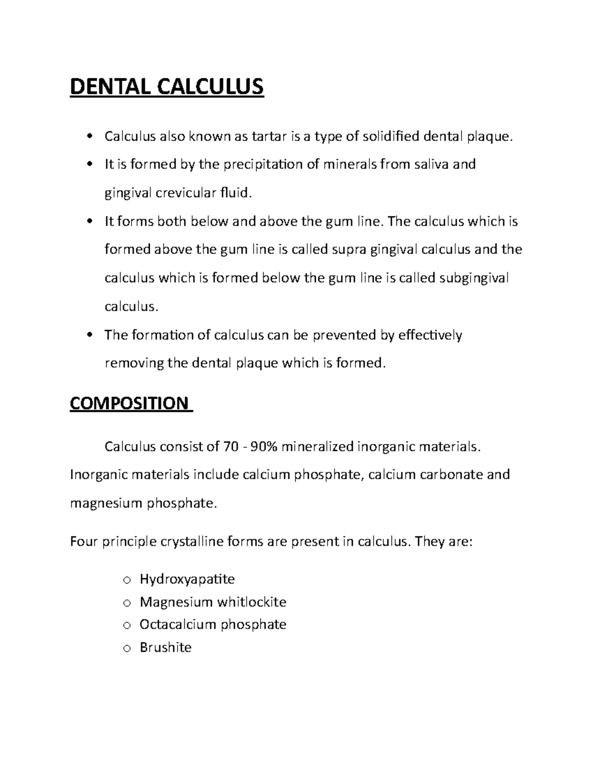 Dental Calculus DENTAL CALCULUS Calculus also known as tartar is a