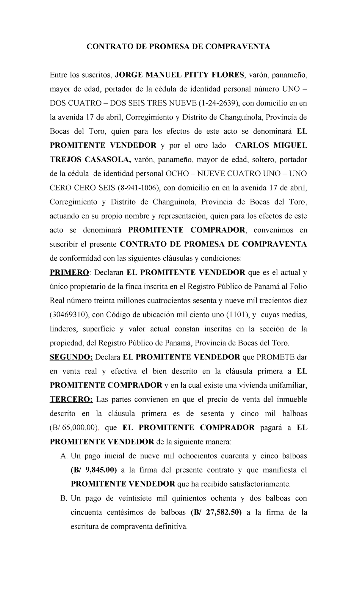 Promesa De Compra Y Venta Contrato Contrato De Promesa De Compraventa