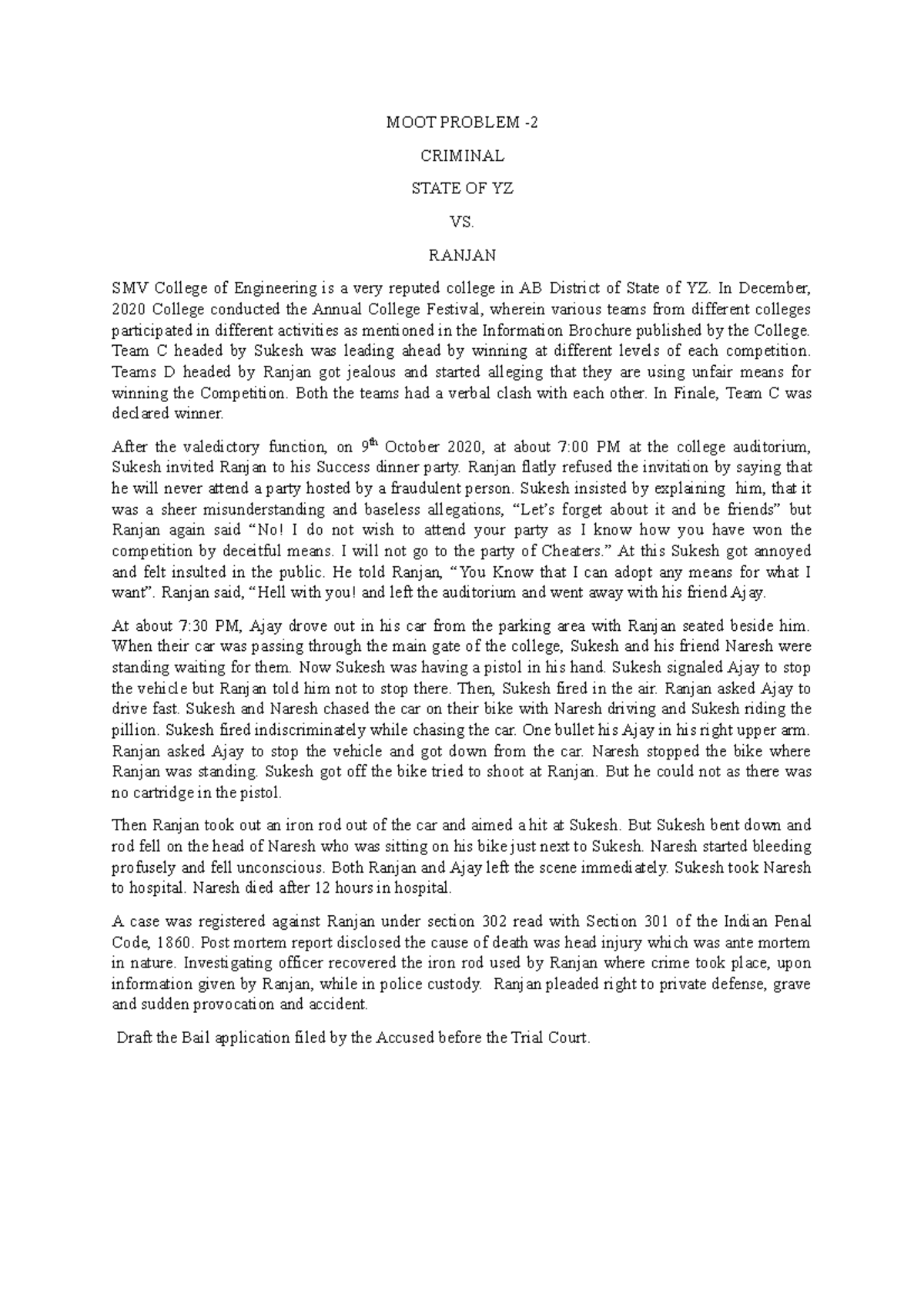 Selectedreference criminal moot problem - MOOT PROBLEM - CRIMINAL STATE ...