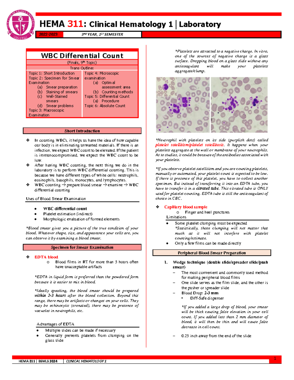 WBC Differential Count HEMA 311 Clinical Hematology 1 │Laboratory