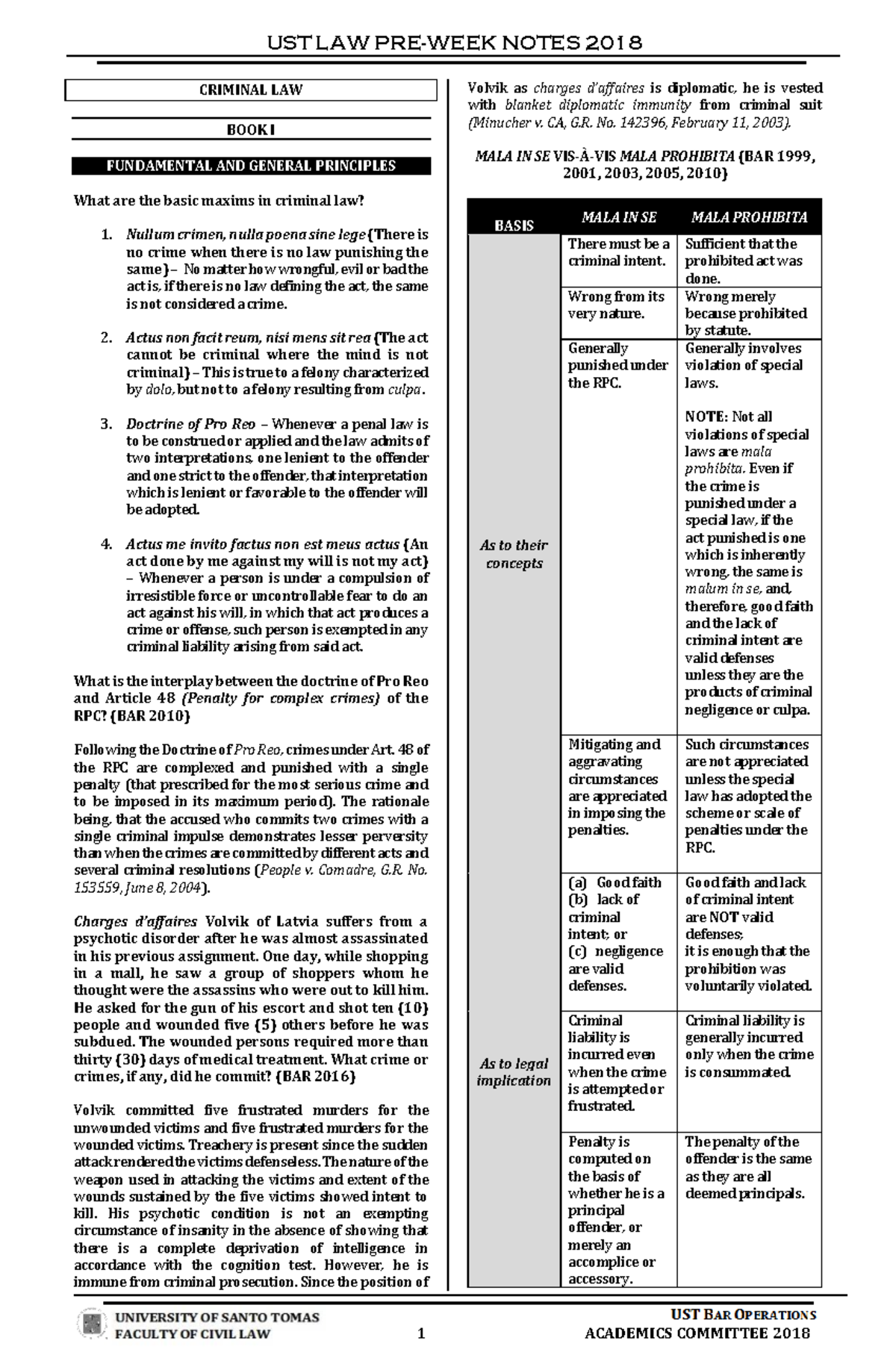 6 UST Pre week Criminal Law - UST LAW PRE-WEEK NOTES 2018 1 ACADEMICS ...