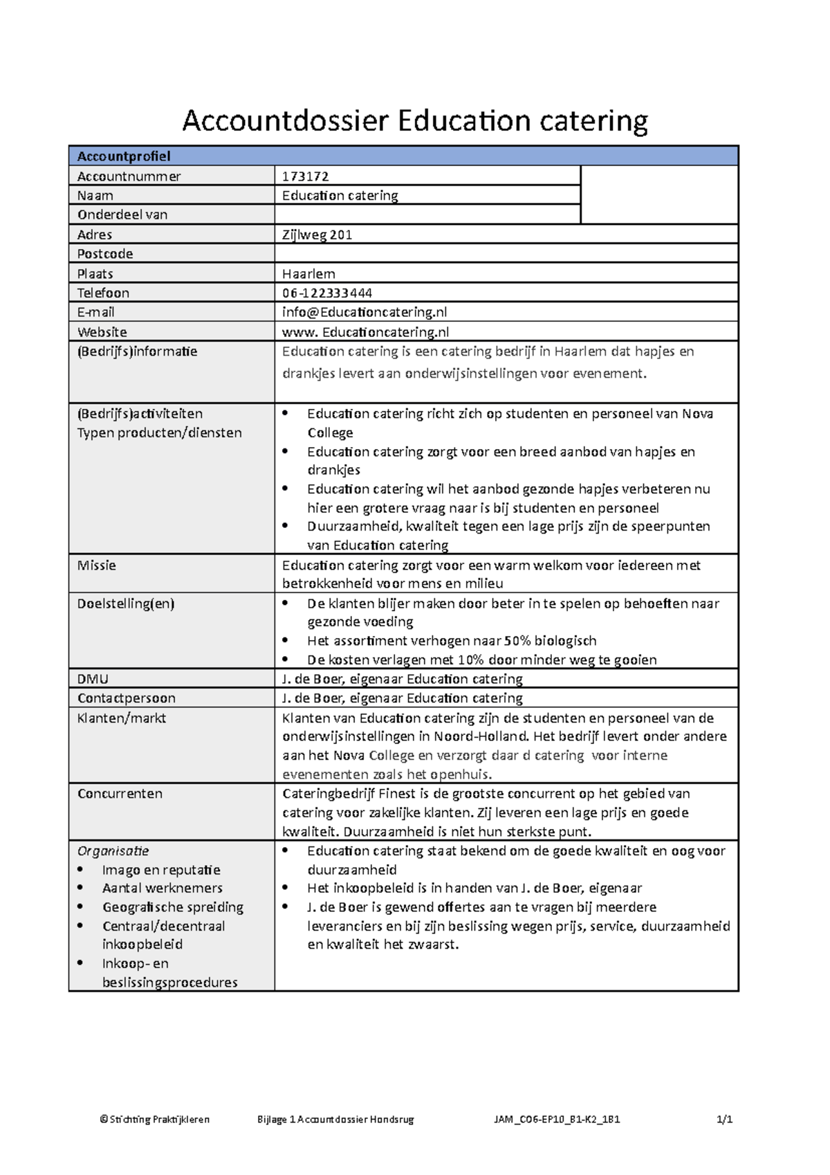 Voorbeeld Accountdossier Education Catering - Accountdossier Education ...