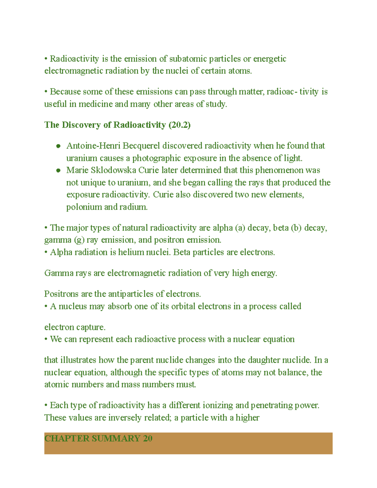 Ch 2 - book class notes for exam - Radioactivity is the emission of ...