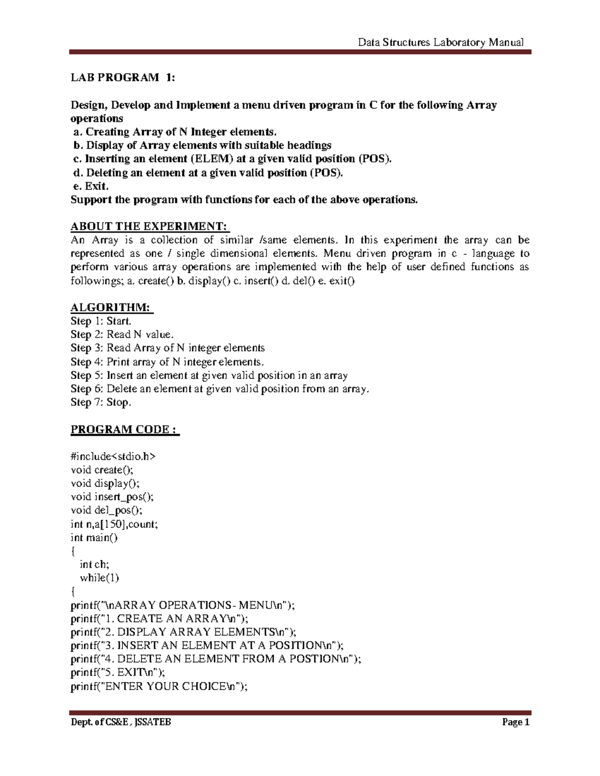 DSA LAB Manual Prog - Data Structures And Algorithm - LAB PROGRAM 1 ...