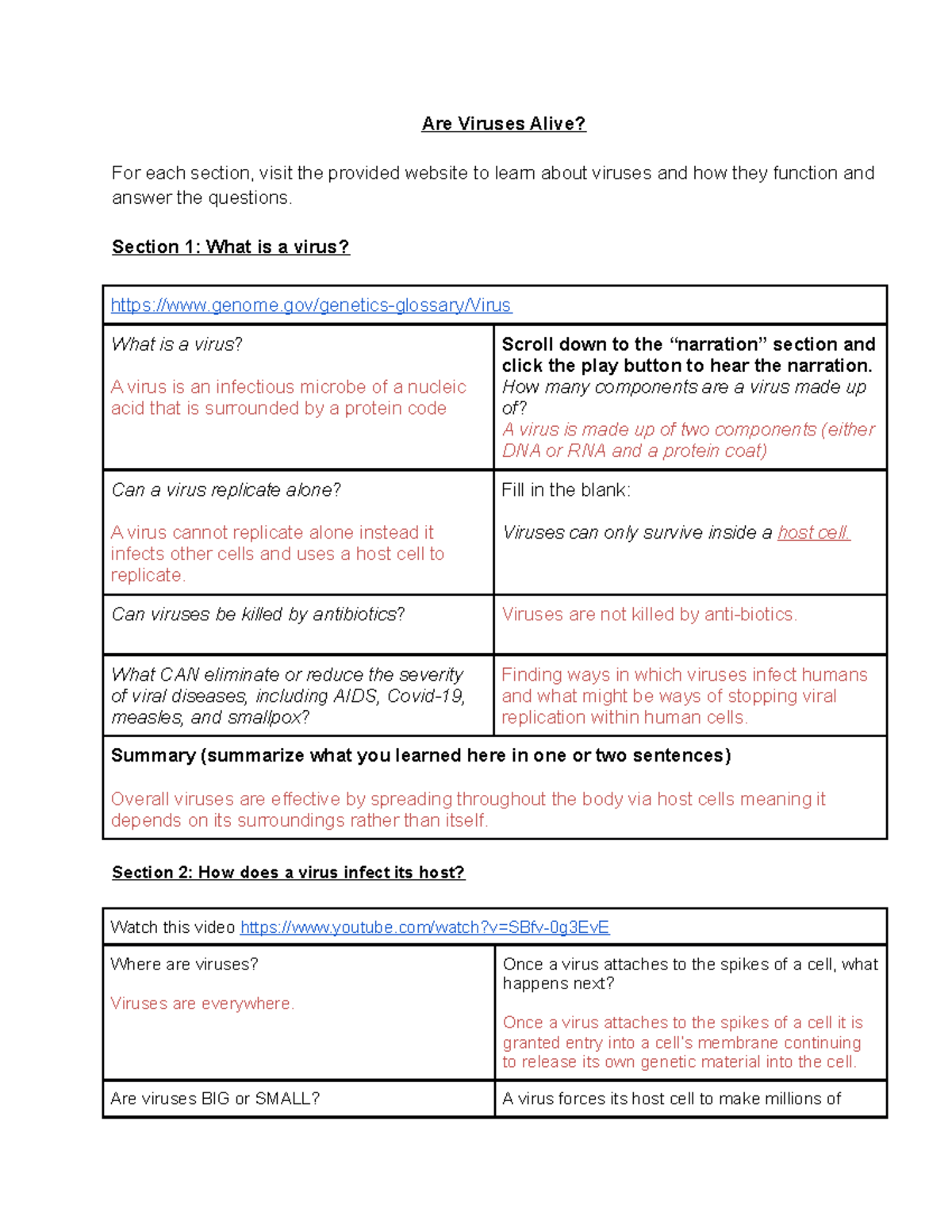 Viruses Arethey Alive-1 worksheet - Are Viruses Alive? For each section,  visit the provided website - Studocu