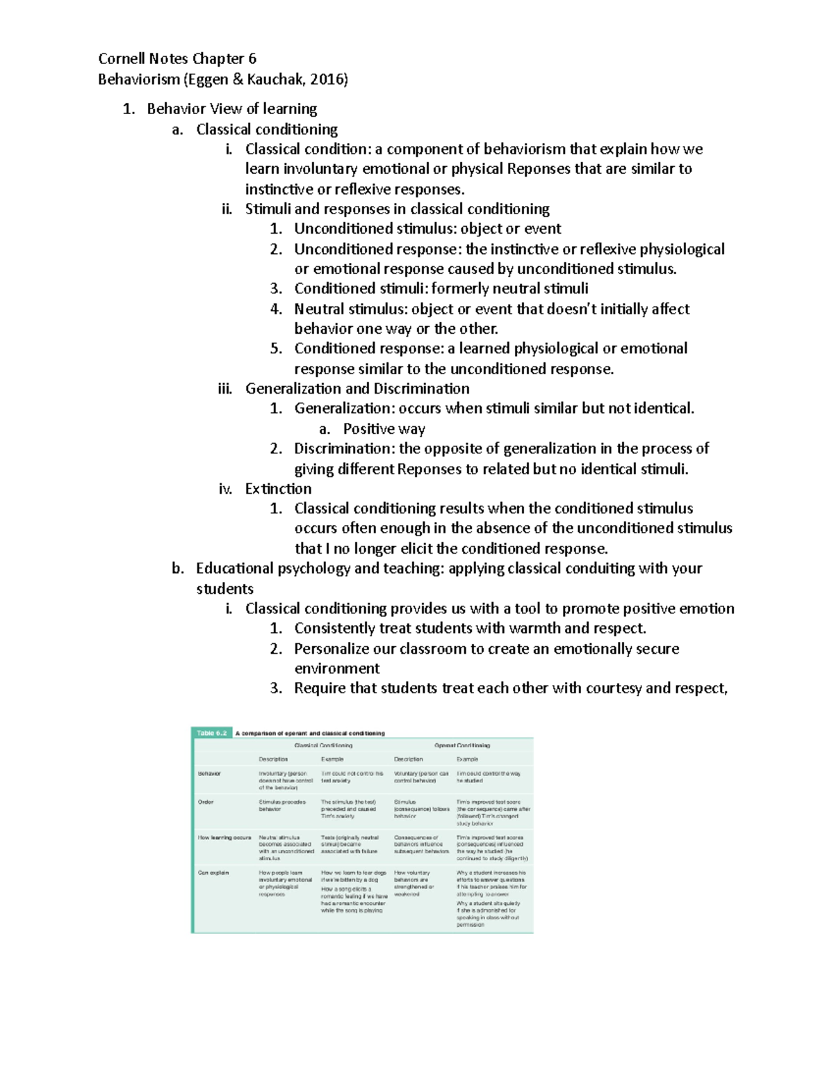 Cornell Notes Chapter 6 Behaviorism (Eggen & Kauchak, 2016 ) - Cornell ...