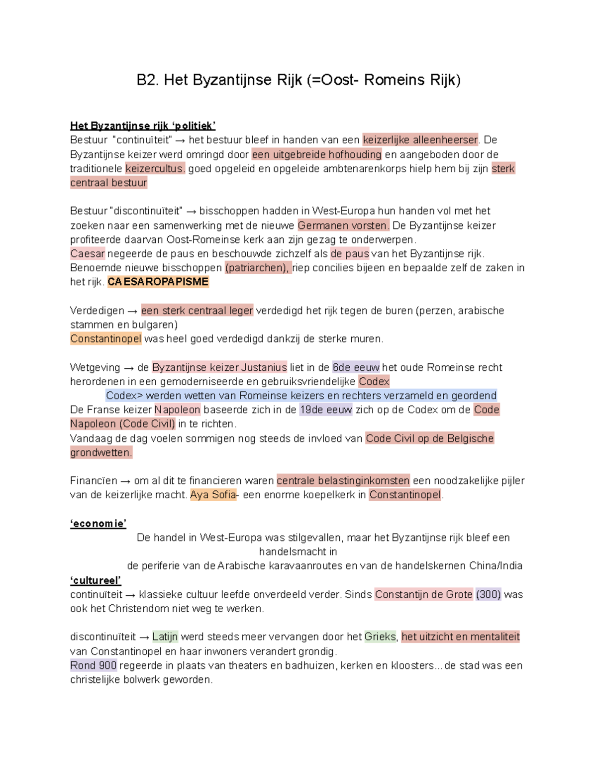 B4. Geschiedenis - summary - B2. Het Byzantijnse Rijk (=Oost- Romeins ...
