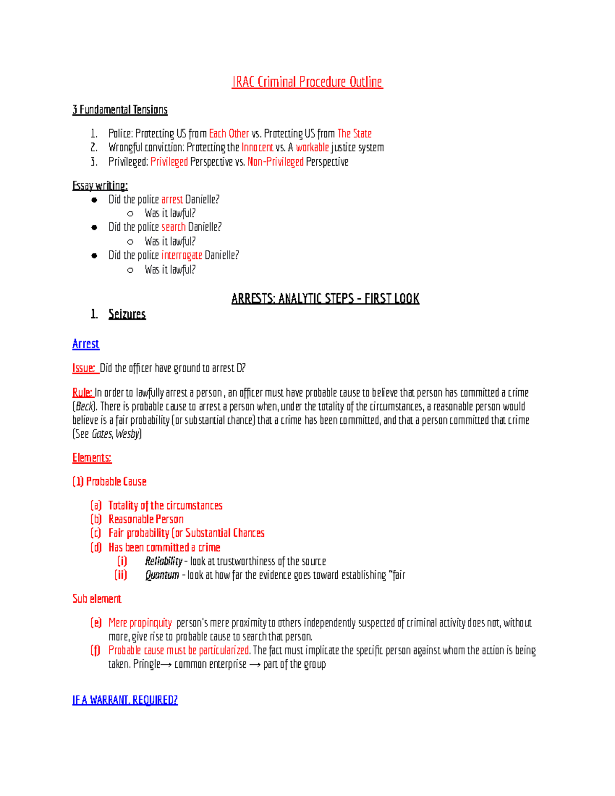 Criminal Procedure Outline - Precting US from The State Wrongl ...