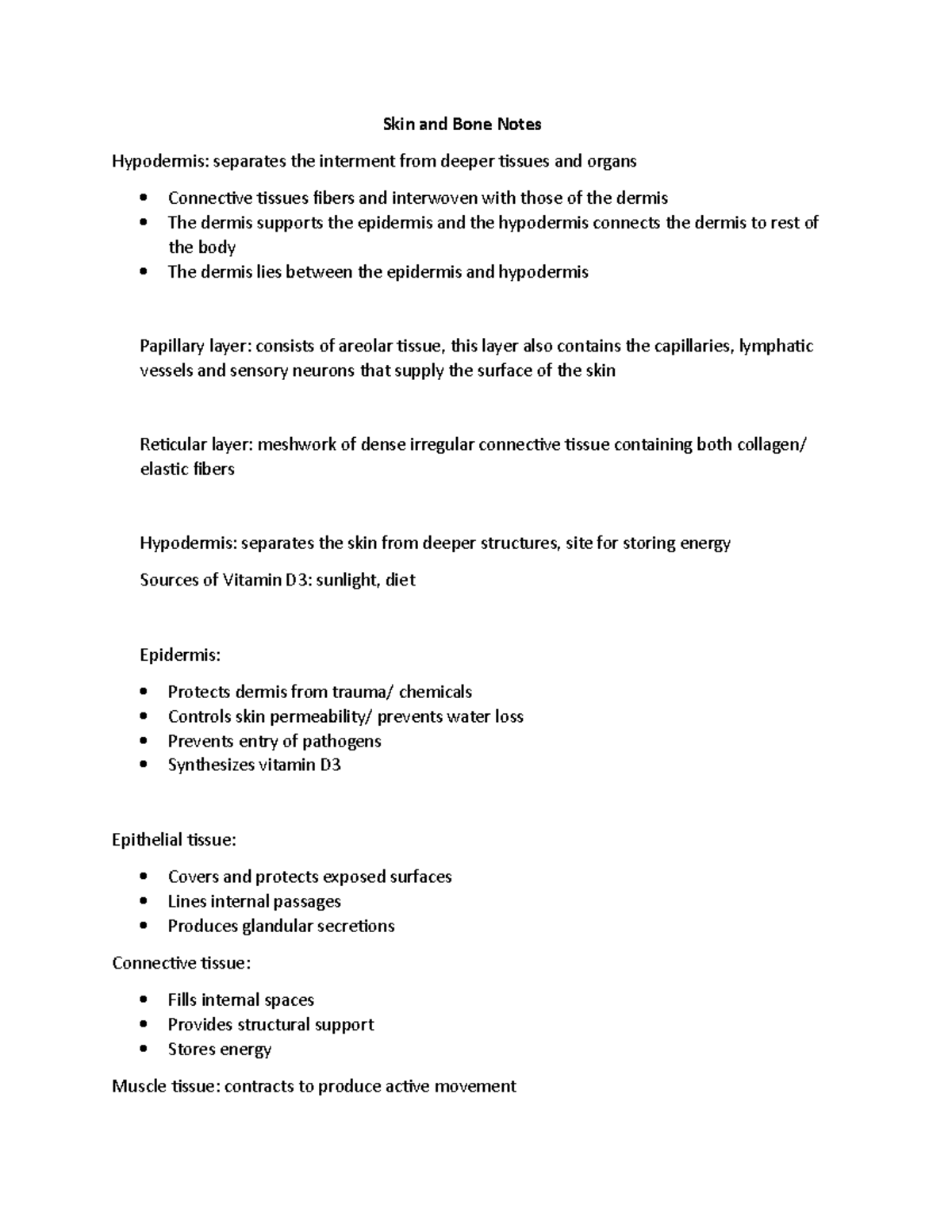 Skin and Bone Notes (anatomy) - Skin and Bone Notes Hypodermis ...
